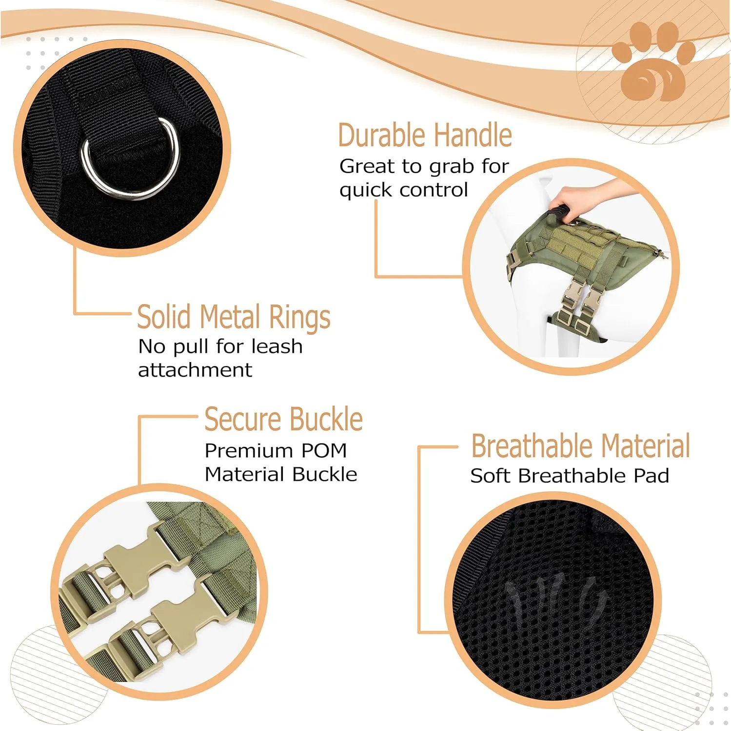 K9 Tactical Dog Harness - 5-Point Adjustable with Heavy-Duty Handle, No-Pull Vest for Large Dogs - Patch-Ready, Military Style - Ideal for Training, Hunting, and Walking (Black, Medium)