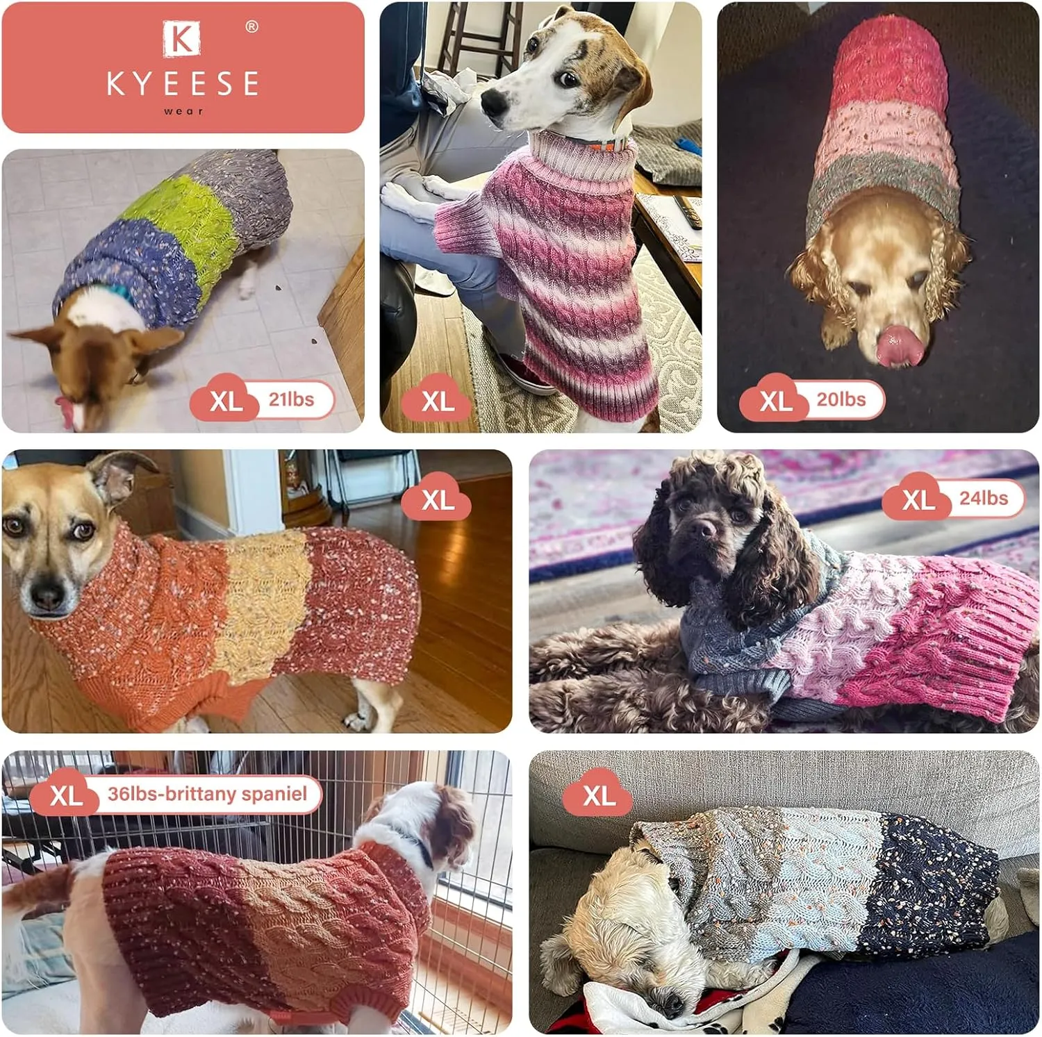 KYEESE Dog Sweater Cable Knit Thick Fuzzy Dog Knitwear Turtleneck Warm with Sleeves Dogs Clothes Gradient Color, Blue, XLarge