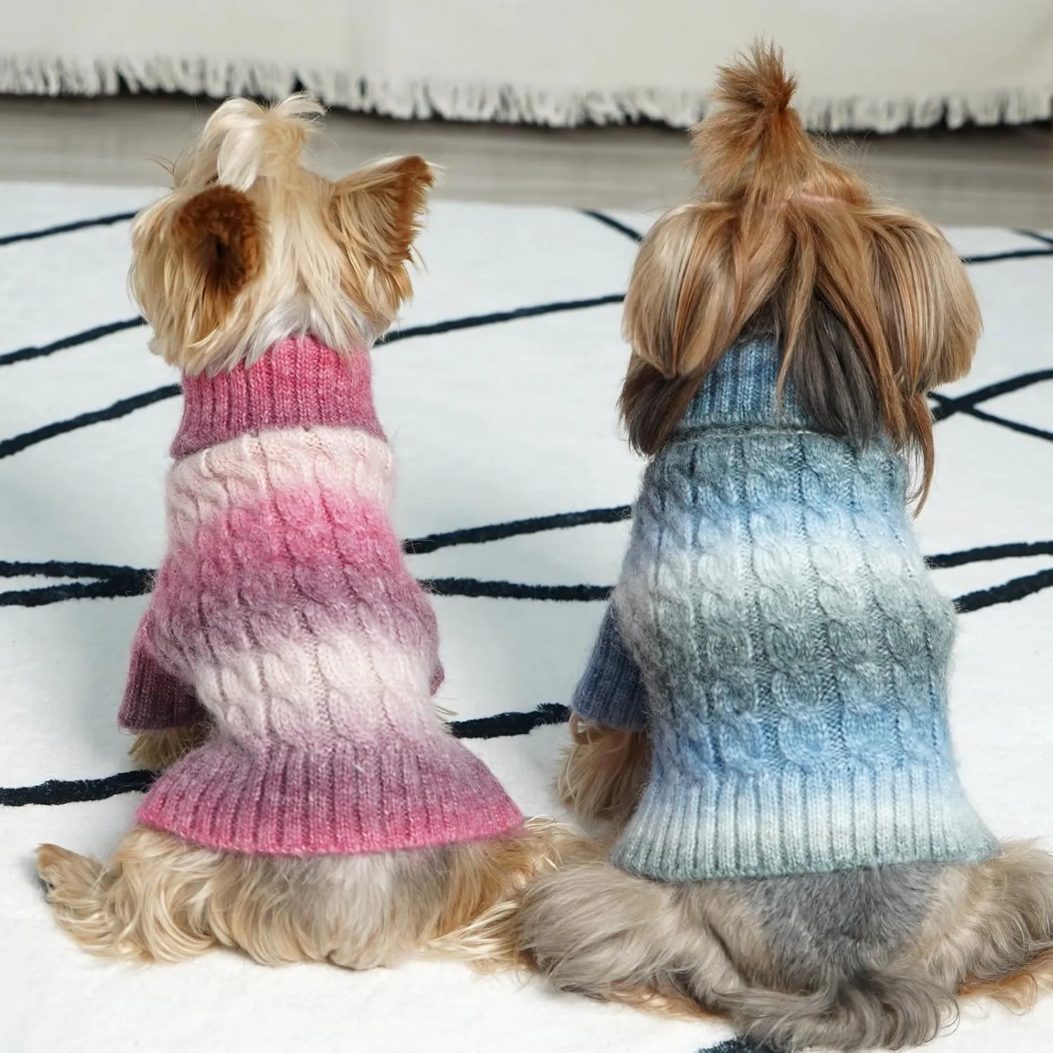 KYEESE Dog Sweater Cable Knit Thick Fuzzy Dog Knitwear Turtleneck Warm with Sleeves Dogs Clothes Gradient Color, Blue, XLarge