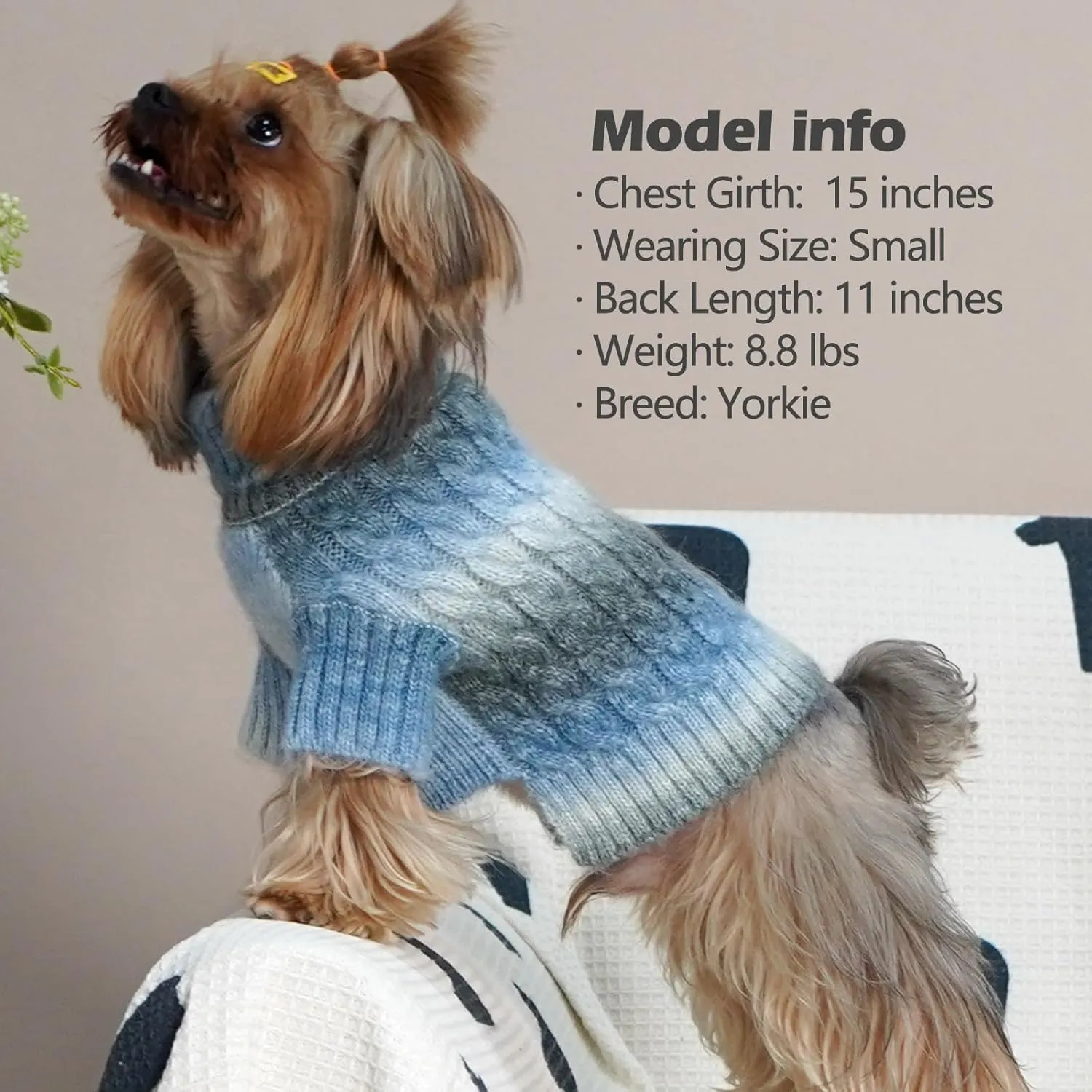 KYEESE Dog Sweater Cable Knit Thick Fuzzy Dog Knitwear Turtleneck Warm with Sleeves Dogs Clothes Gradient Color, Blue, XLarge