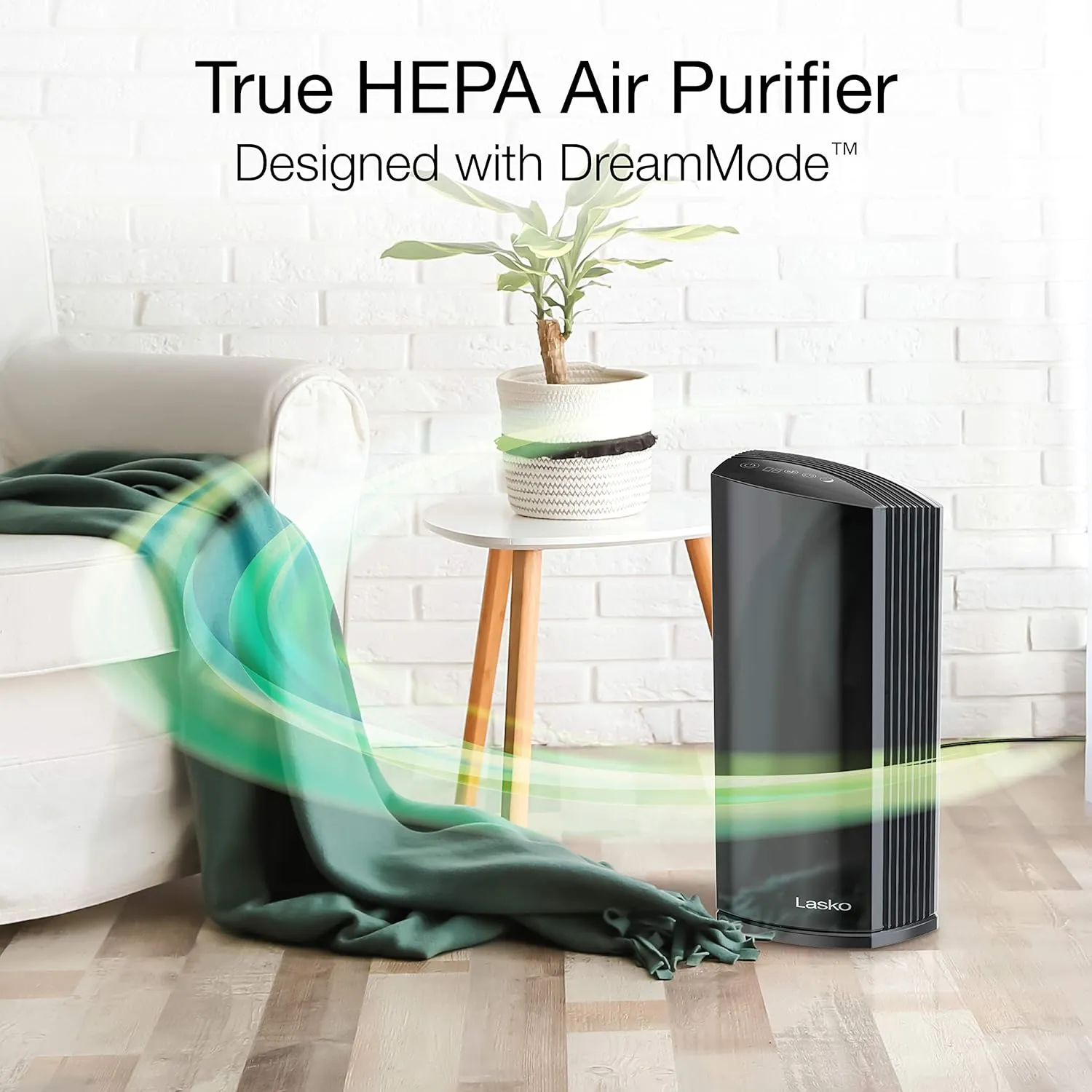 Lasko LP450 Premium HEPA Tower Air Purifier for Home with DreamMode and Timer  True HEPA Filtration Removes 99.97% of Smoke, VOCs, Odors, Pet Dander, Virus Sized Particles, Pollen, Dust and Mold