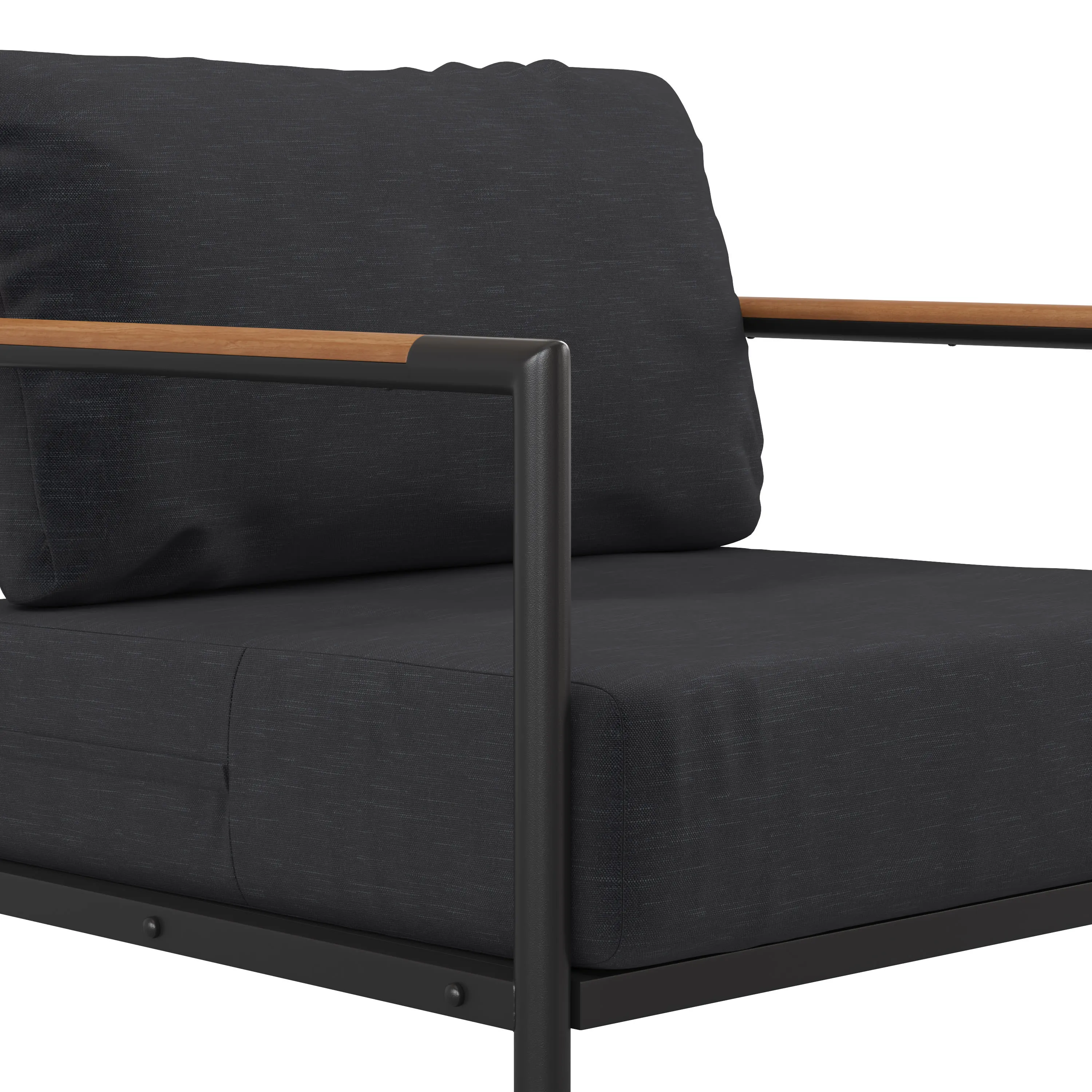 Lea Indoor/Outdoor Patio Chair with Cushions - Modern Aluminum Framed Chair with Teak Accented Arms