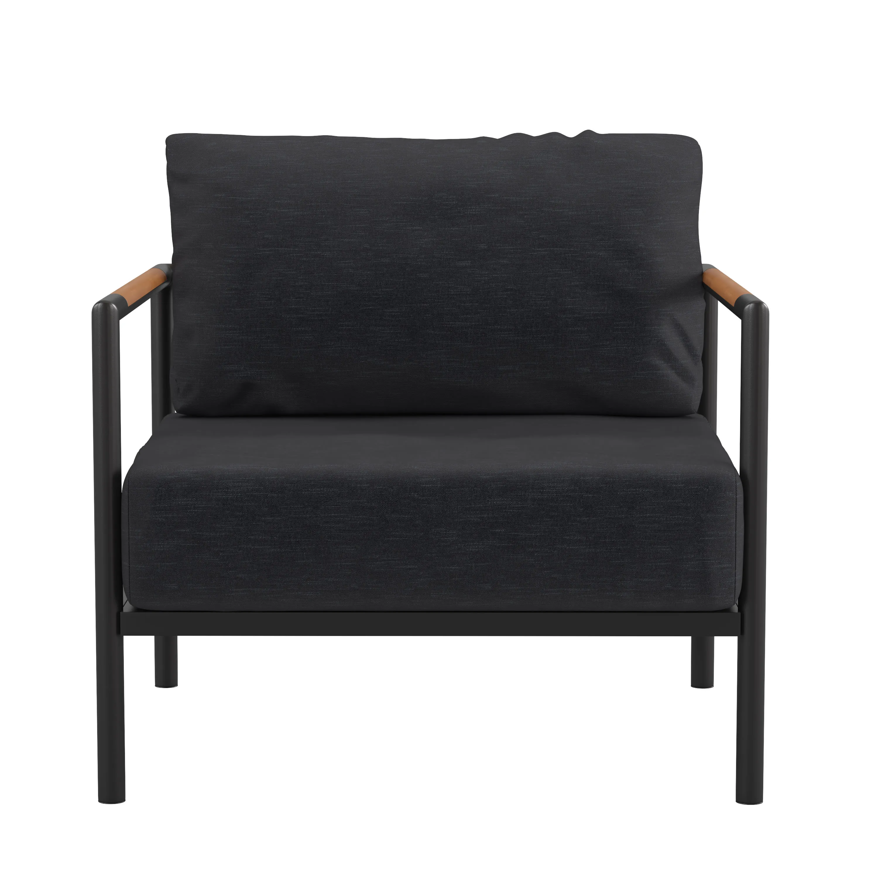 Lea Indoor/Outdoor Patio Chair with Cushions - Modern Aluminum Framed Chair with Teak Accented Arms
