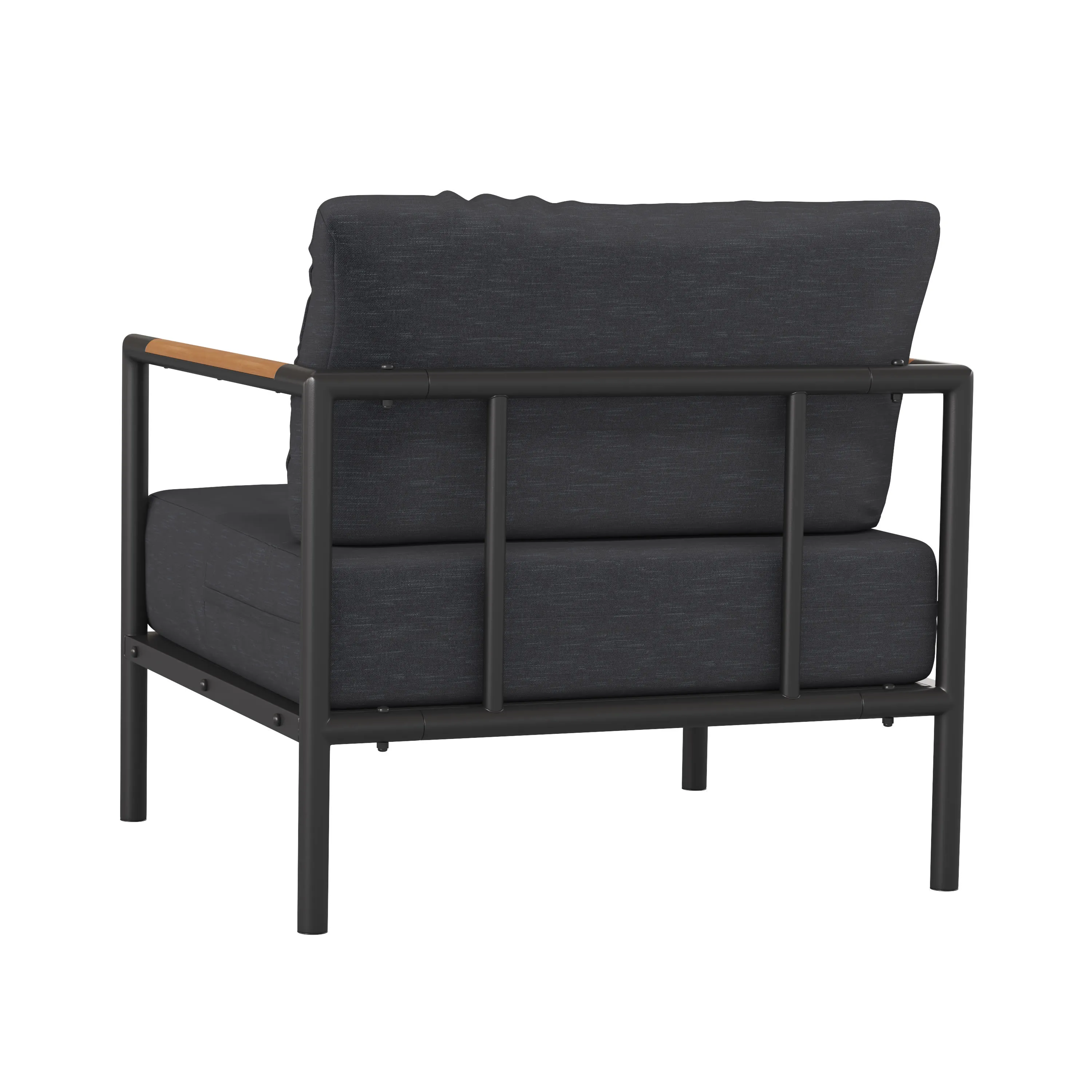 Lea Indoor/Outdoor Patio Chair with Cushions - Modern Aluminum Framed Chair with Teak Accented Arms