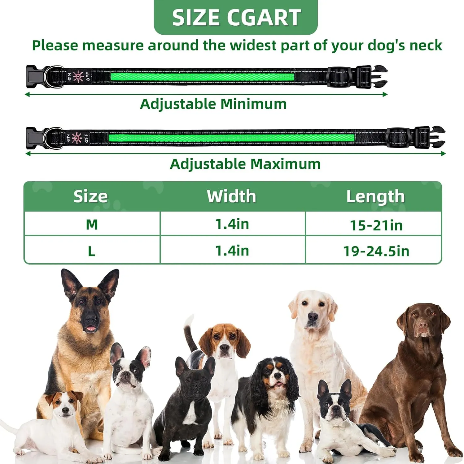 LED Light Up Dog Collar: Rechargeable Waterproof Safety Collars for Dogs During Night Walking - Glow in The Dark Lights for Pet Flashing Gear - Best Glowing Neon Lighted USB Accessories at Nite Time
