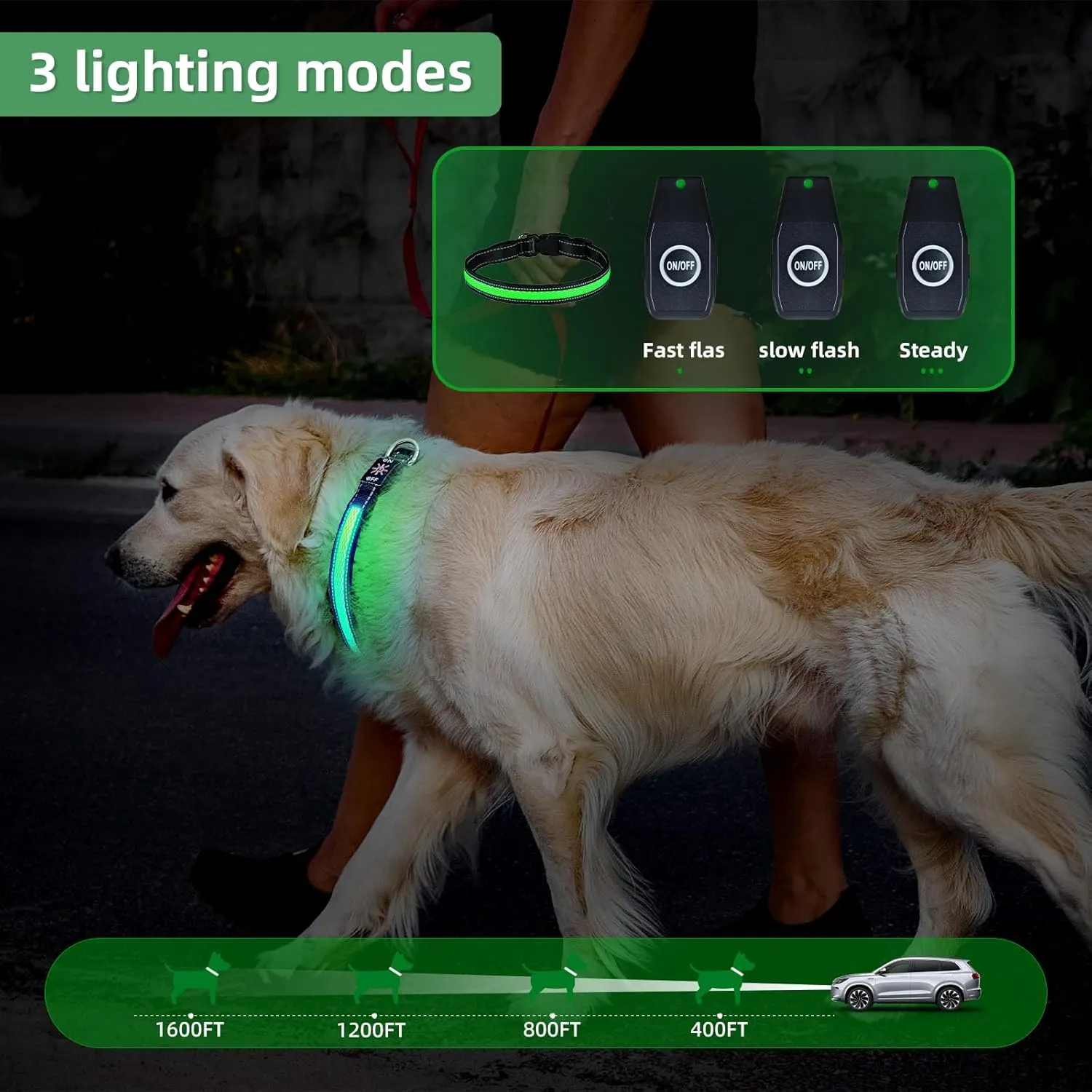 LED Light Up Dog Collar: Rechargeable Waterproof Safety Collars for Dogs During Night Walking - Glow in The Dark Lights for Pet Flashing Gear - Best Glowing Neon Lighted USB Accessories at Nite Time