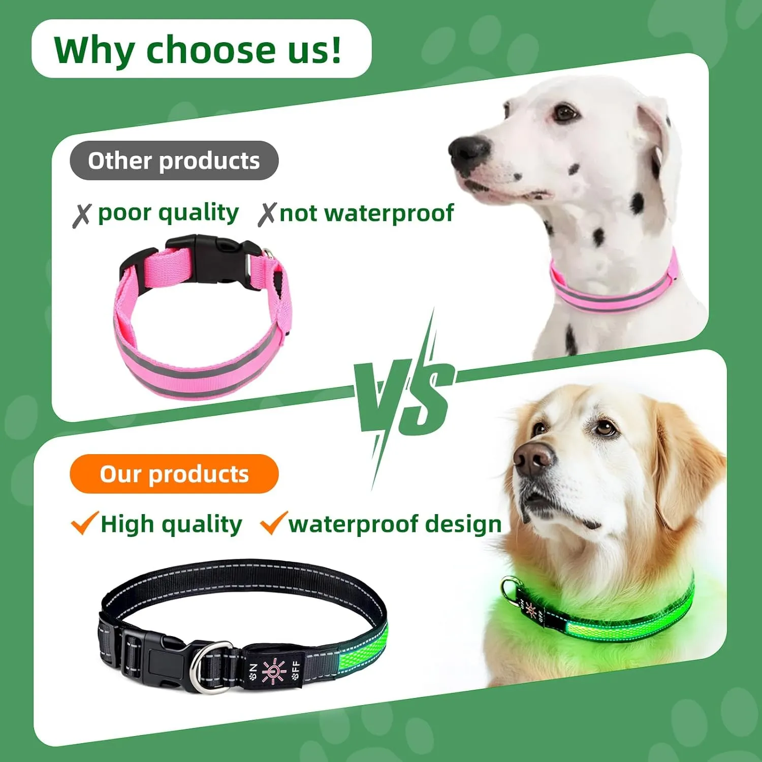 LED Light Up Dog Collar: Rechargeable Waterproof Safety Collars for Dogs During Night Walking - Glow in The Dark Lights for Pet Flashing Gear - Best Glowing Neon Lighted USB Accessories at Nite Time