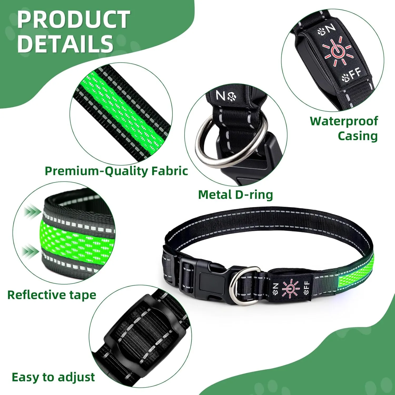 LED Light Up Dog Collar: Rechargeable Waterproof Safety Collars for Dogs During Night Walking - Glow in The Dark Lights for Pet Flashing Gear - Best Glowing Neon Lighted USB Accessories at Nite Time