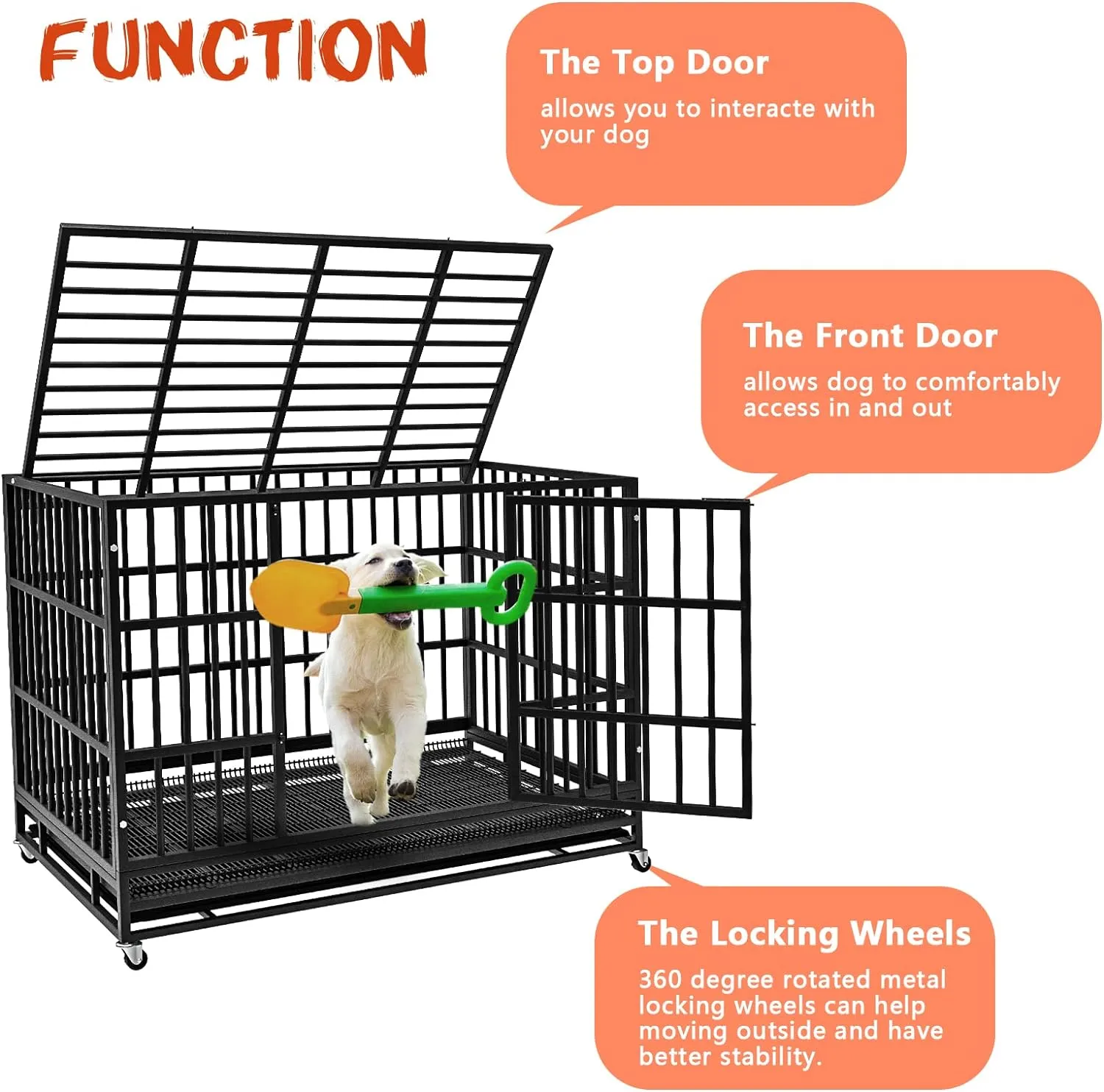 LEMBERI 48/38 inch Heavy Duty Indestructible Dog Crate, Escape Proof Dog Cage Kennel with Lockable Wheels,High Anxiety Double Door,Extra Large Crate Indoor for Large Dog with Removable Tray