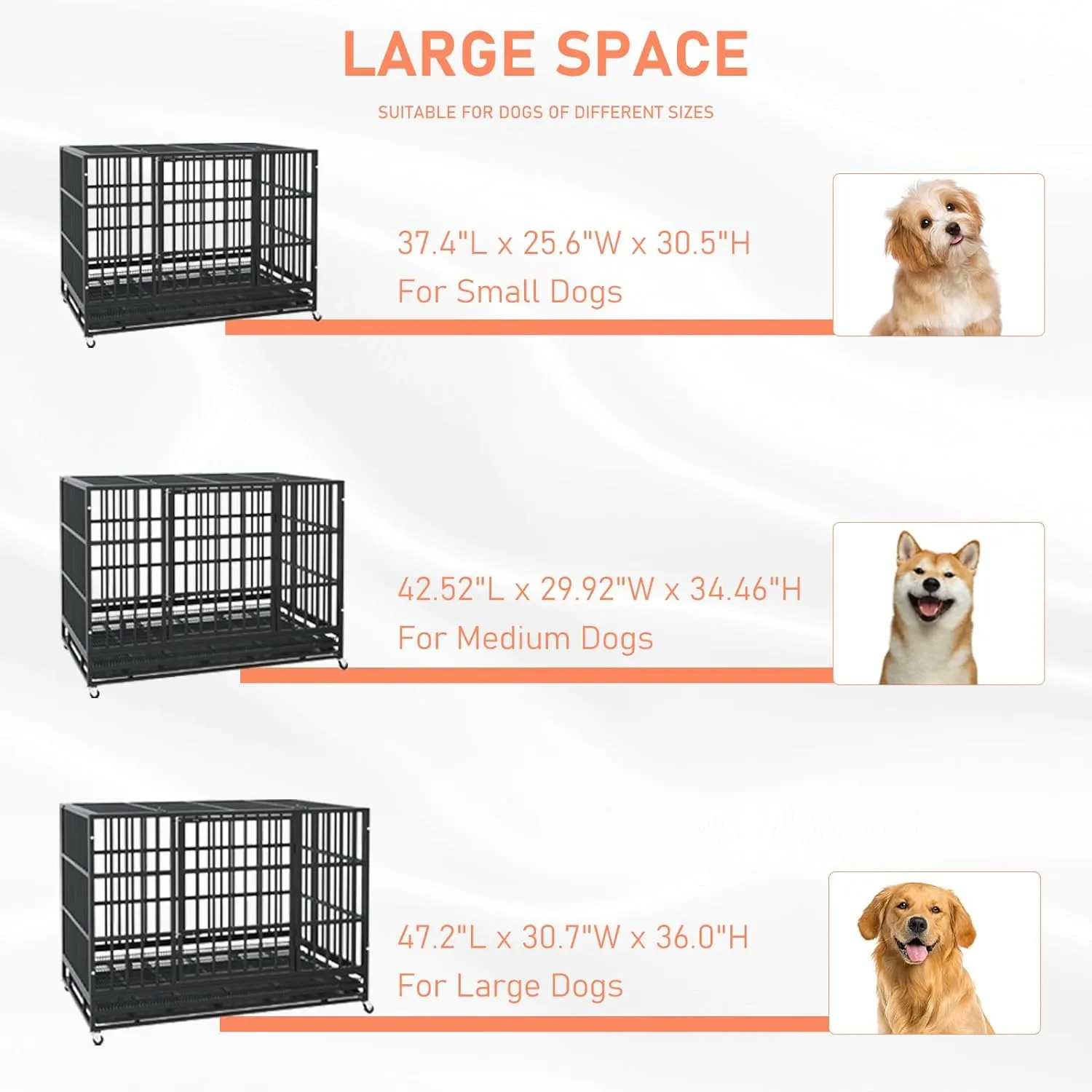 LEMBERI 48/38 inch Heavy Duty Indestructible Dog Crate, Escape Proof Dog Cage Kennel with Lockable Wheels,High Anxiety Double Door,Extra Large Crate Indoor for Large Dog with Removable Tray