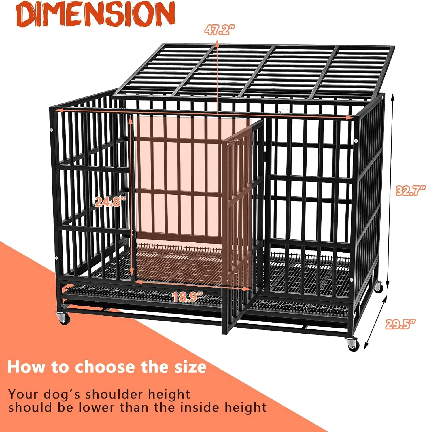 LEMBERI 48/38 inch Heavy Duty Indestructible Dog Crate, Escape Proof Dog Cage Kennel with Lockable Wheels,High Anxiety Double Door,Extra Large Crate Indoor for Large Dog with Removable Tray