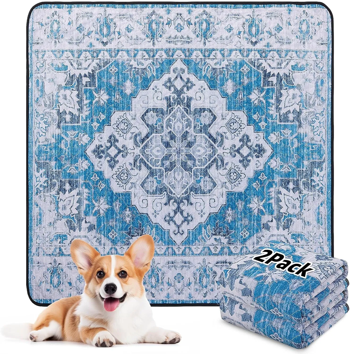 LOOBANI Washable Pee Pads for Dogs, 2 Pack Super Absorbent Reusable Puppy Pads Leakproof Dog Traning Pads, Waterproof Non-Slip Whelping Pad for Floor, Playpen, Crate, Couch-36 x36 (Blue)