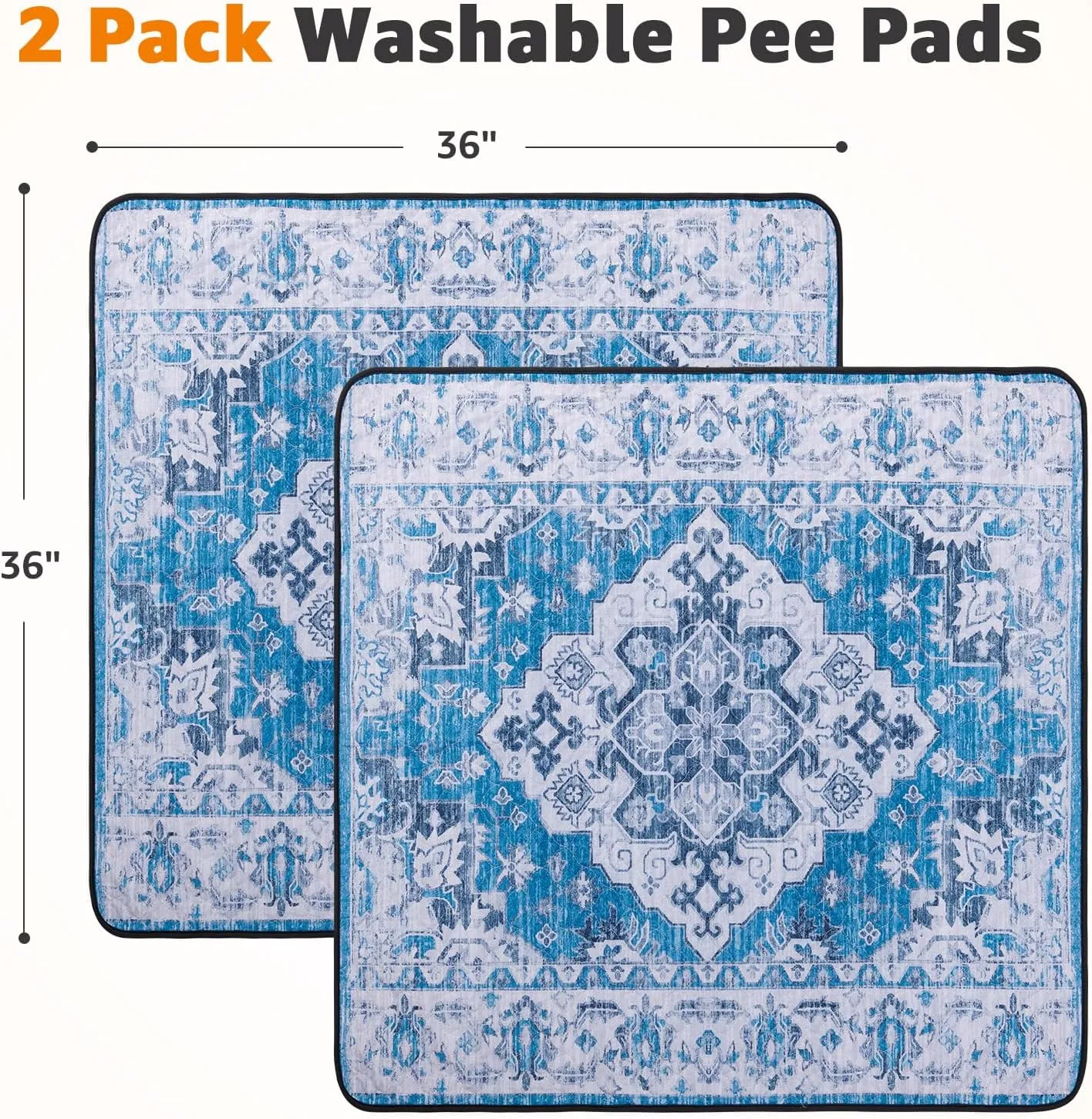LOOBANI Washable Pee Pads for Dogs, 2 Pack Super Absorbent Reusable Puppy Pads Leakproof Dog Traning Pads, Waterproof Non-Slip Whelping Pad for Floor, Playpen, Crate, Couch-36 x36 (Blue)