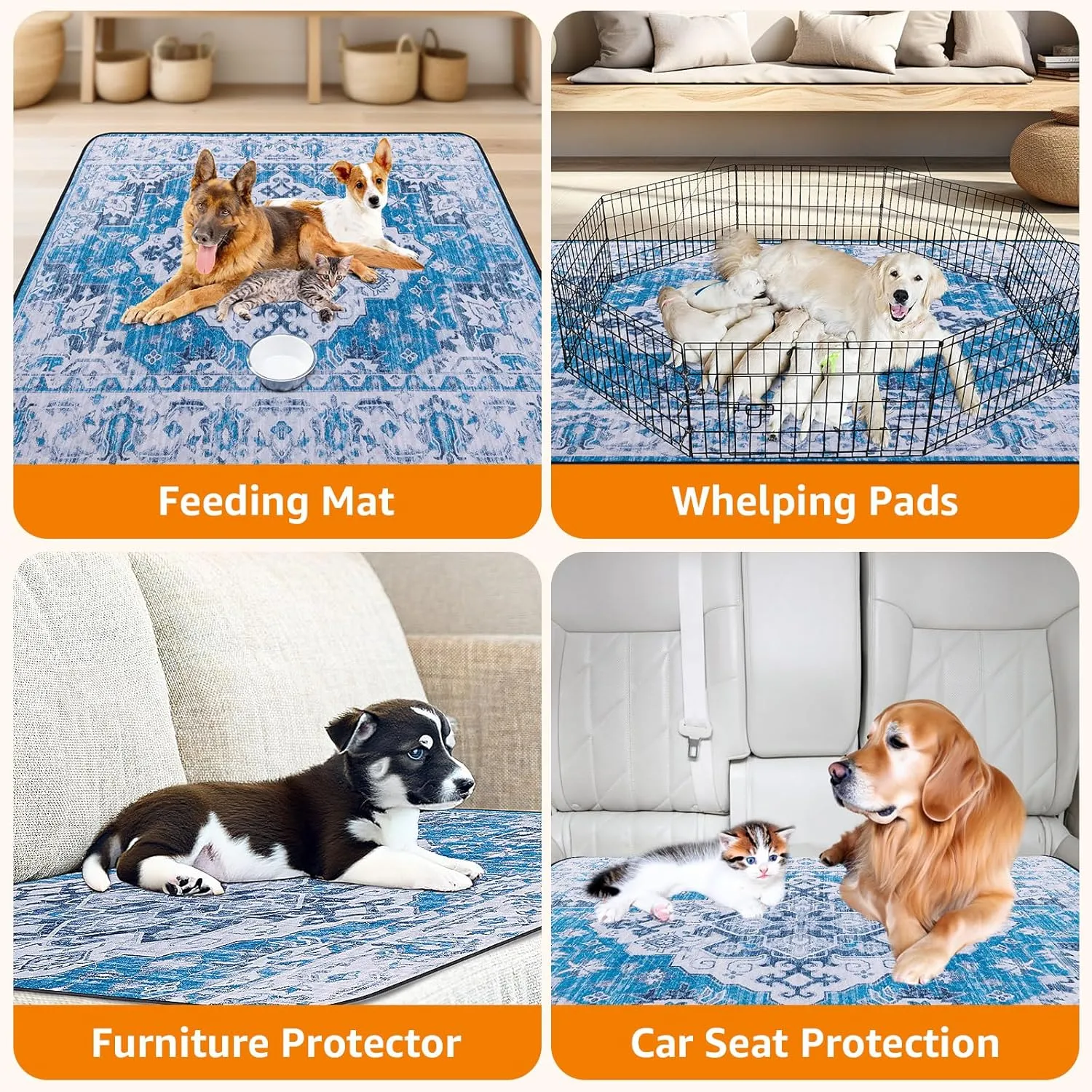 LOOBANI Washable Pee Pads for Dogs, 2 Pack Super Absorbent Reusable Puppy Pads Leakproof Dog Traning Pads, Waterproof Non-Slip Whelping Pad for Floor, Playpen, Crate, Couch-36 x36 (Blue)