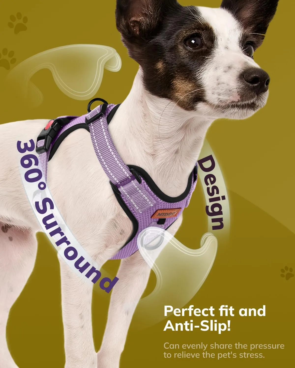 MIDOG No-Pull Dog Harness | Adjustable & Reflective Pet Harness Leash Set for Small Medium Large Dogs Walking, Training| No Choke, Front Clip, Soft Padded Vest with Easy Control Handle - Purple, M