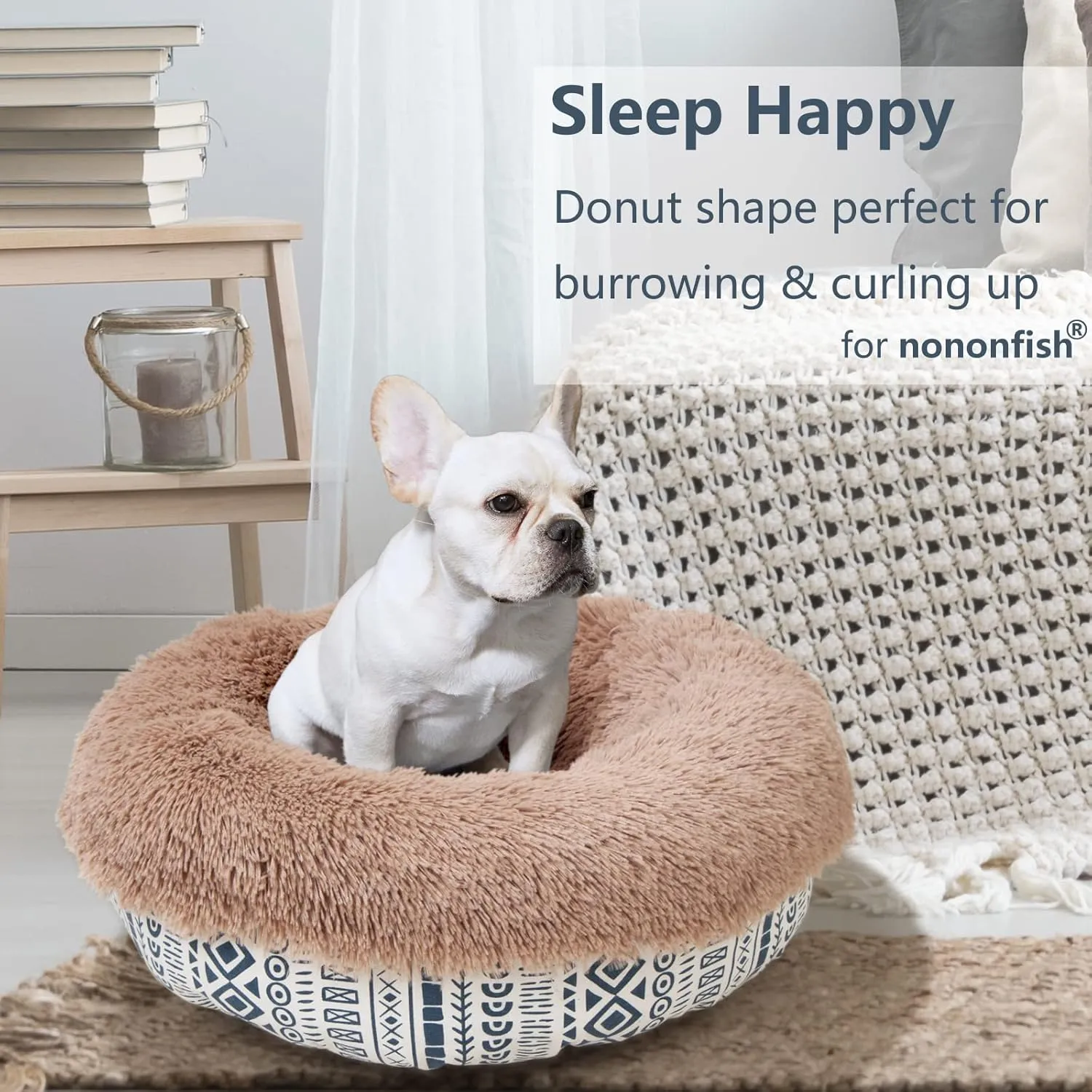 Modern Dog Beds for Small Dogs 19 inches Anxiety and Calming Theme Style Washable Fluffy and Plush Puppy Beds for Dogs Fits up to 15 lbs Pets Beds for Small Dog.