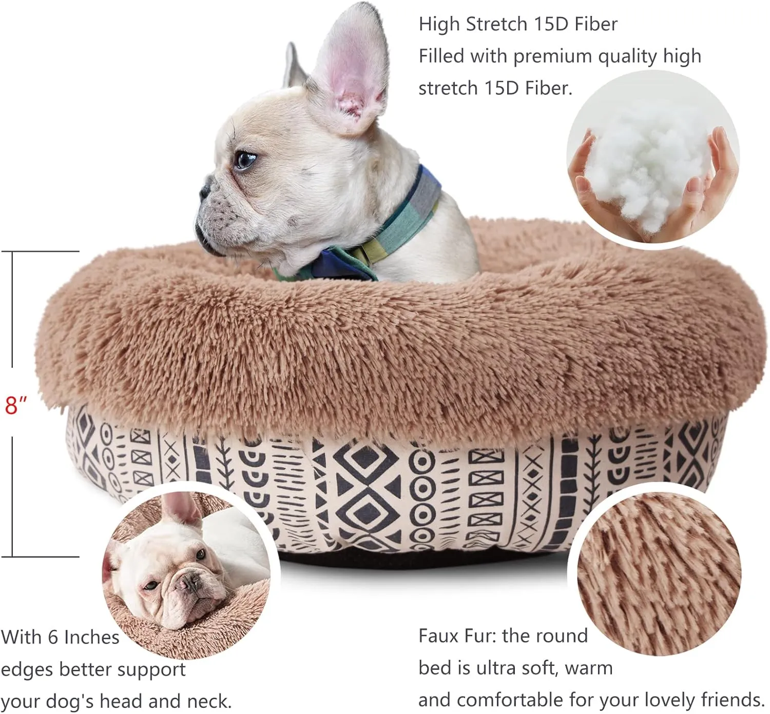 Modern Dog Beds for Small Dogs 19 inches Anxiety and Calming Theme Style Washable Fluffy and Plush Puppy Beds for Dogs Fits up to 15 lbs Pets Beds for Small Dog.