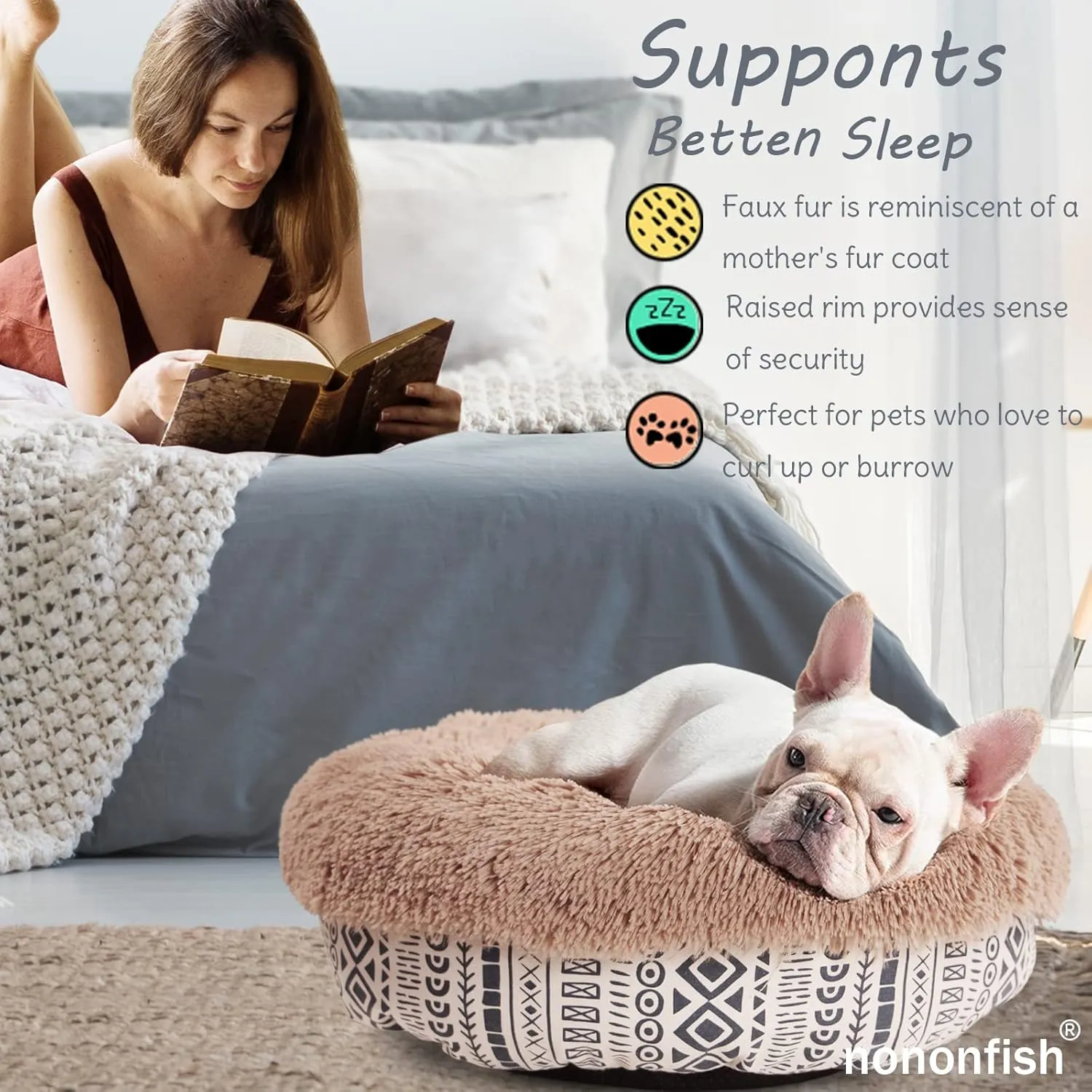 Modern Dog Beds for Small Dogs 19 inches Anxiety and Calming Theme Style Washable Fluffy and Plush Puppy Beds for Dogs Fits up to 15 lbs Pets Beds for Small Dog.