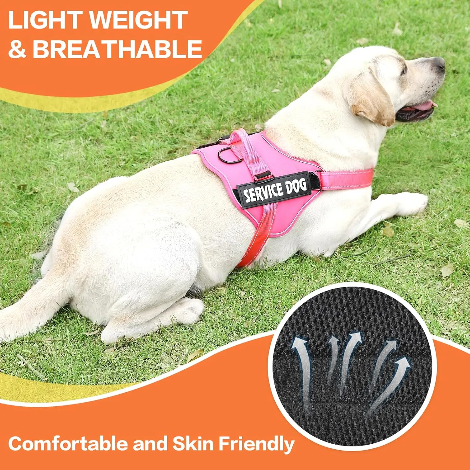 MUMUPET Service Dog Harness with 3M Reflective Safety, Easy Adjust & No-Pull Design - Breathable Nylon Handle for Small/Medium/Large Dogs