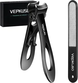 Nail Clippers for Thick Nails -Stainless Steel Heavy Duty, Wide Mouth Professional Fingernail and Toenail Clippers Set for Men, Women & Seniors,Black