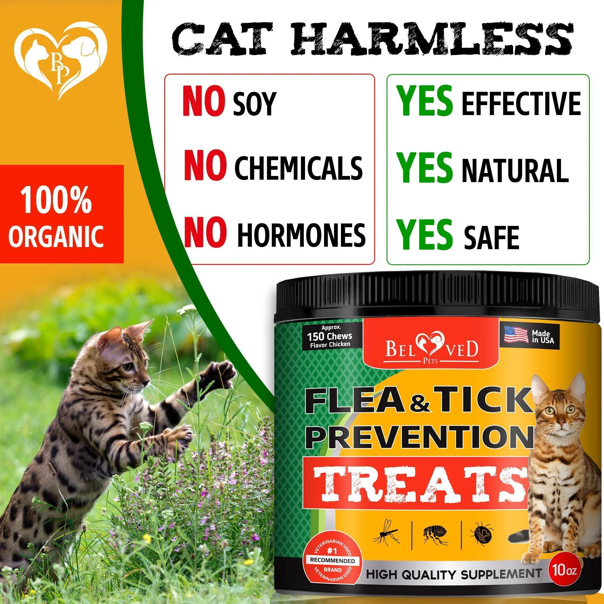 Natural Flea and Tick Prevention Chewable Tablets for Cats