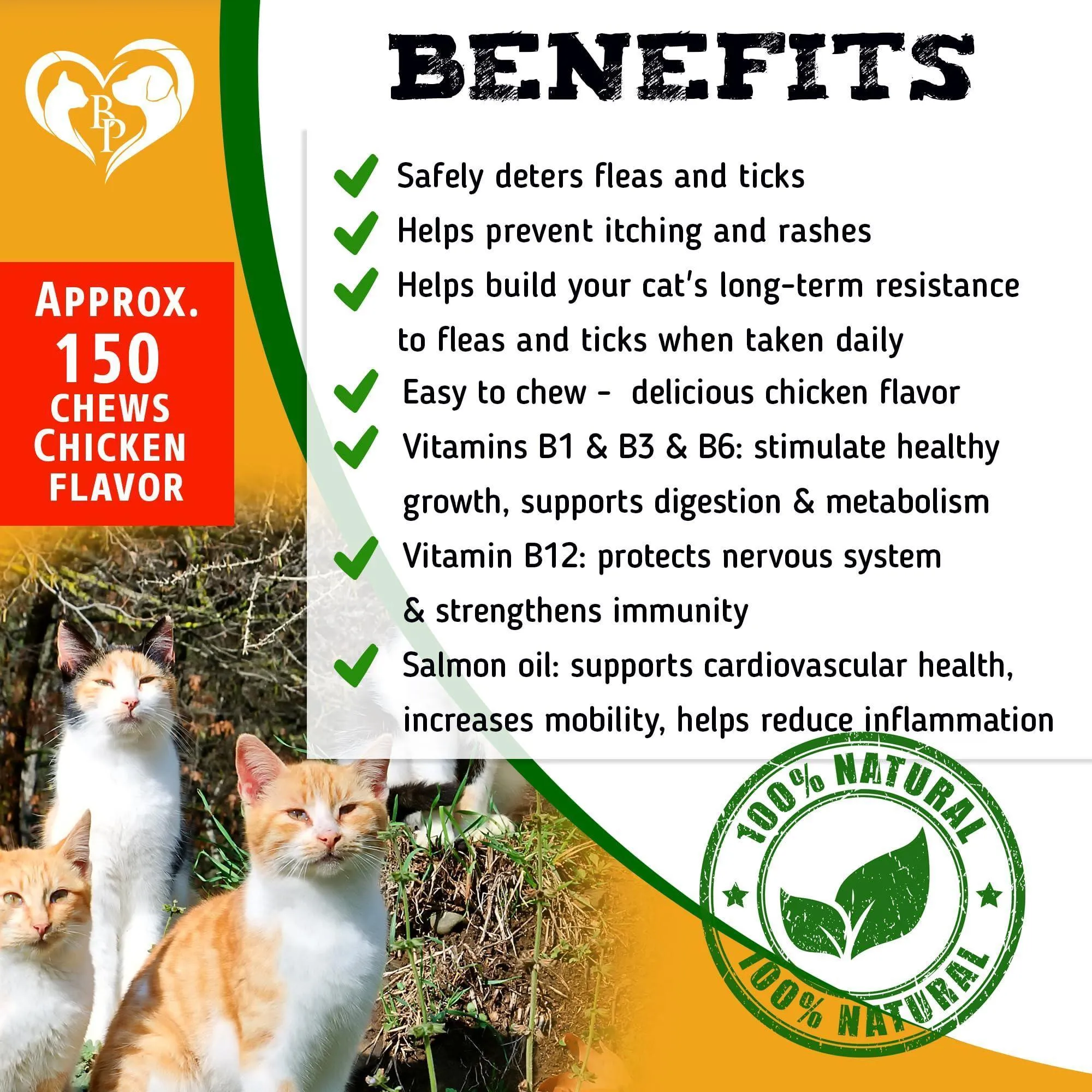 Natural Flea and Tick Prevention Chewable Tablets for Cats