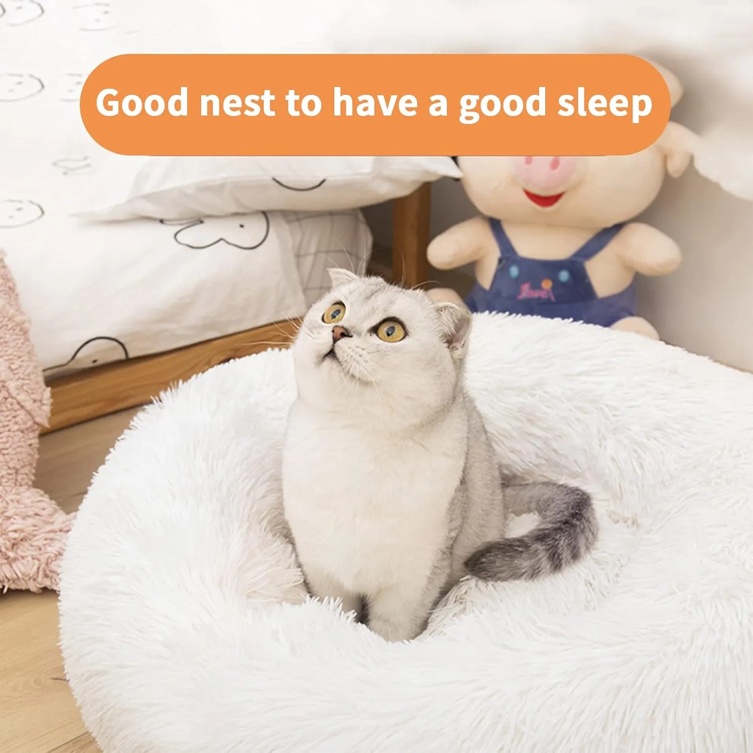 Nisrada Cat Beds for Indoor Cats,20 Inch Dog Bed for Small Melium Large Dogs, Washable-Round Pet Bed for Puppy and Kitten with Slip-Resistant Bottom