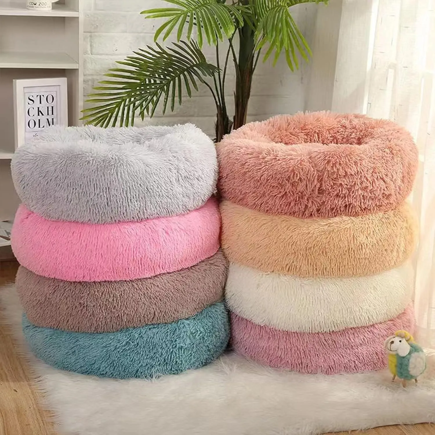 Nisrada Cat Beds for Indoor Cats,20 Inch Dog Bed for Small Melium Large Dogs, Washable-Round Pet Bed for Puppy and Kitten with Slip-Resistant Bottom