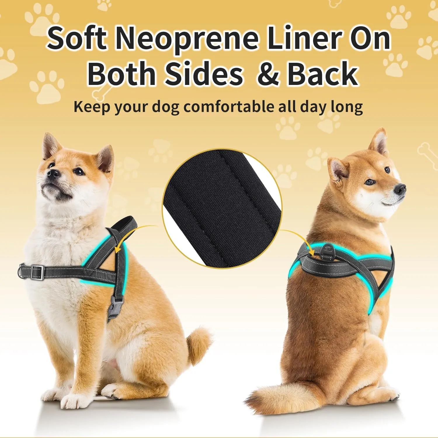 No Pull Dog Harness, Reflective Puppy Harness with Soft Padded Handle, Escape Proof/Quick Fit Adjustable Pet Harness for Small Medium Large Dogs, Easy for Training Walking (Black, M)