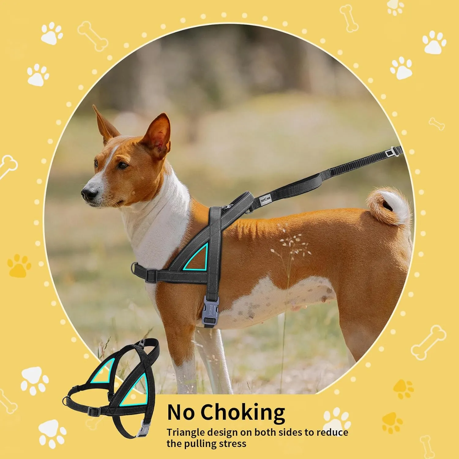 No Pull Dog Harness, Reflective Puppy Harness with Soft Padded Handle, Escape Proof/Quick Fit Adjustable Pet Harness for Small Medium Large Dogs, Easy for Training Walking (Black, M)