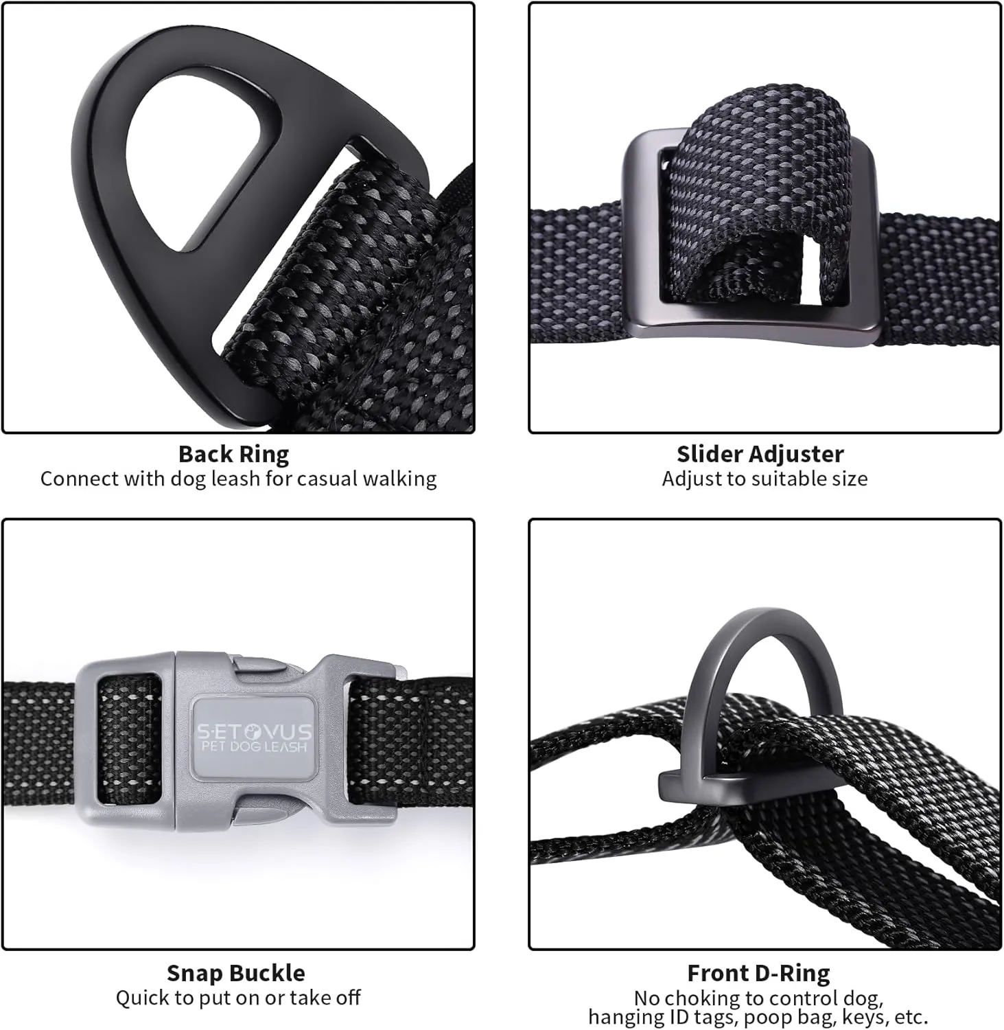 No Pull Dog Harness, Reflective Puppy Harness with Soft Padded Handle, Escape Proof/Quick Fit Adjustable Pet Harness for Small Medium Large Dogs, Easy for Training Walking (Black, M)