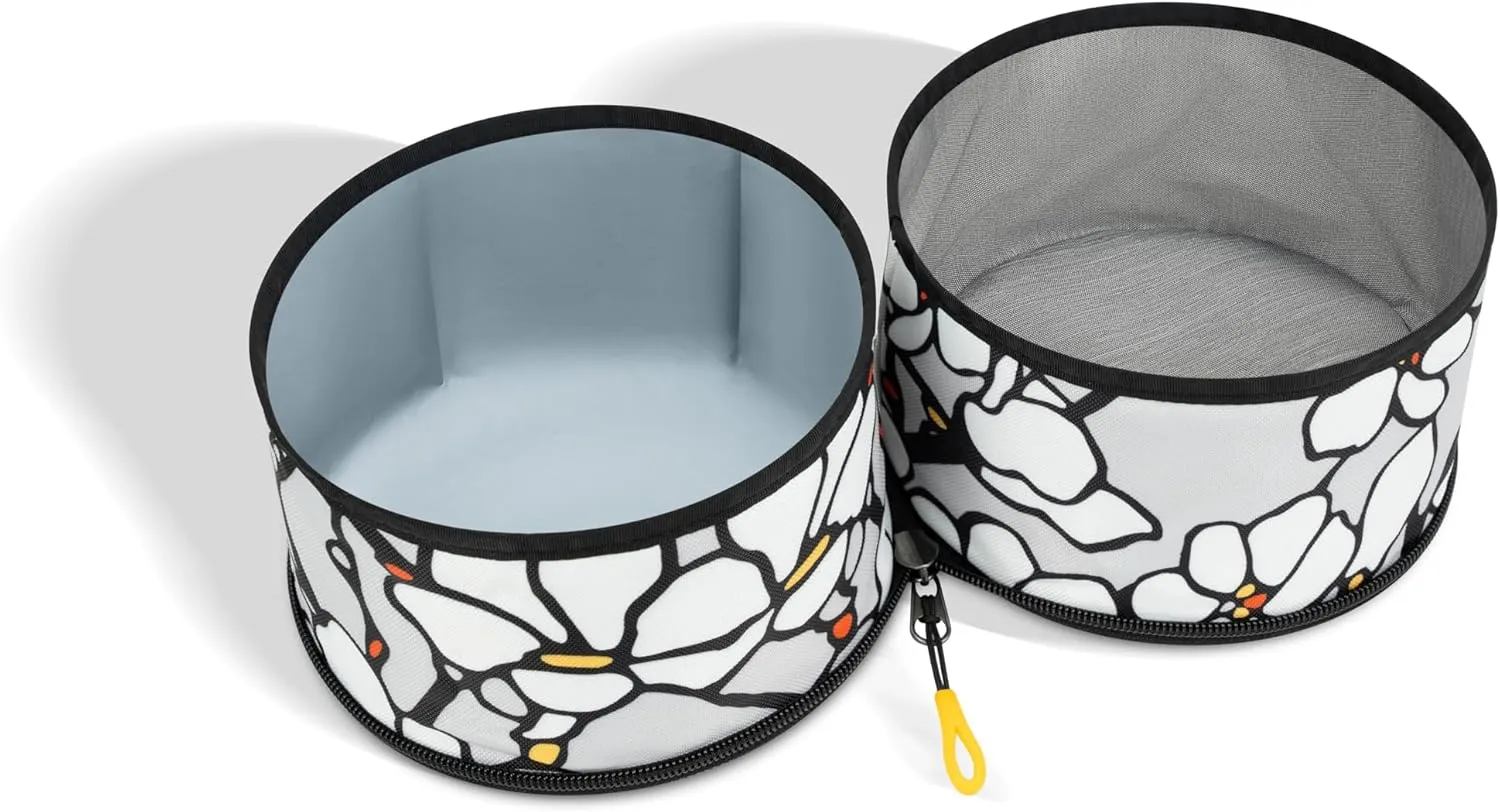OllyDog Superbowl | Collapsible Dog Travel Bowl | 2 Compartment Food & Water | Foldable| Portable Dog Bowl | Hiking, Camping (Magnolia)