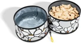 OllyDog Superbowl | Collapsible Dog Travel Bowl | 2 Compartment Food & Water | Foldable| Portable Dog Bowl | Hiking, Camping (Magnolia)