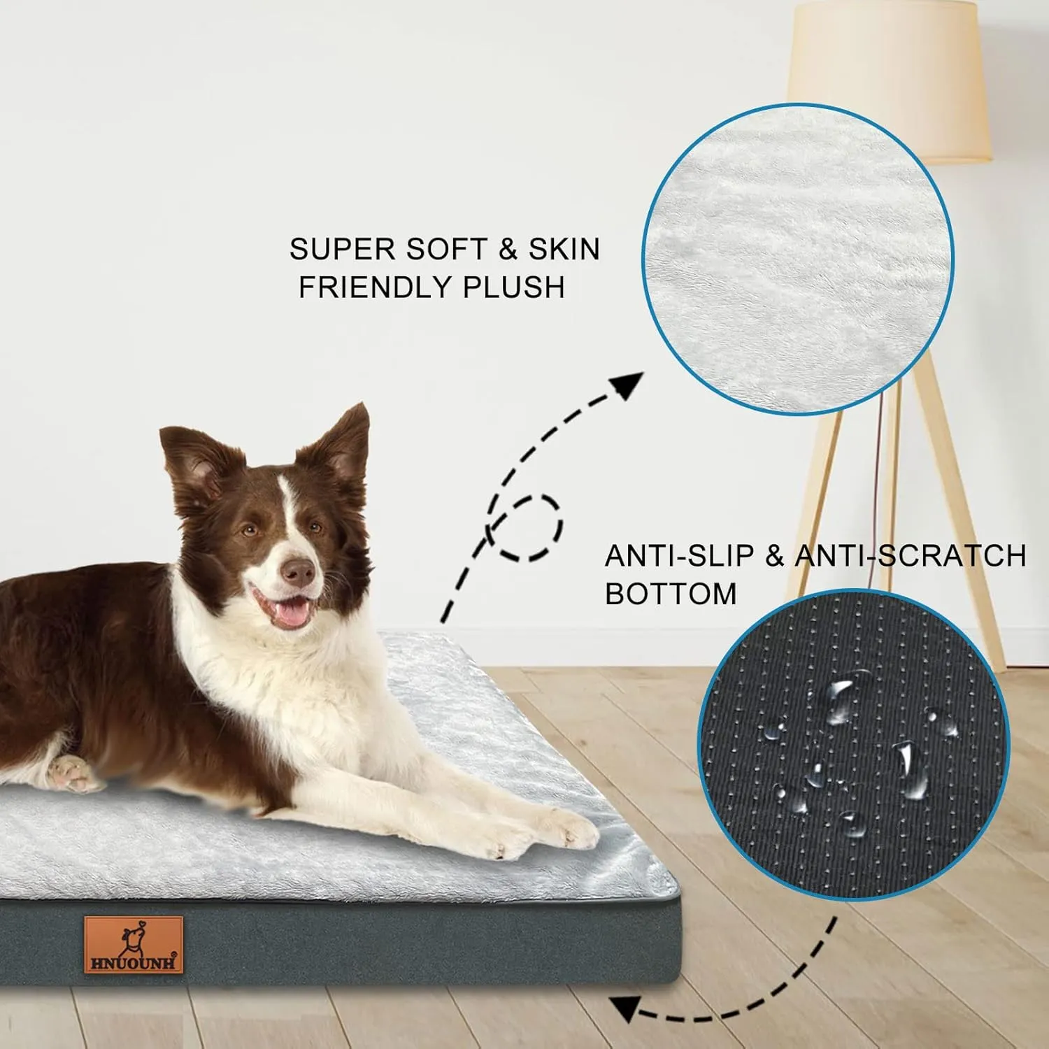 Orthopedic Dog Bed, Waterproof Dog Bed for Medium, Large and Extra Large Dogs, Egg Foam Pet Bed with Washable Removable Cover and Non-Slip Bottom, Grey L(36 x 27 x 3 inch)