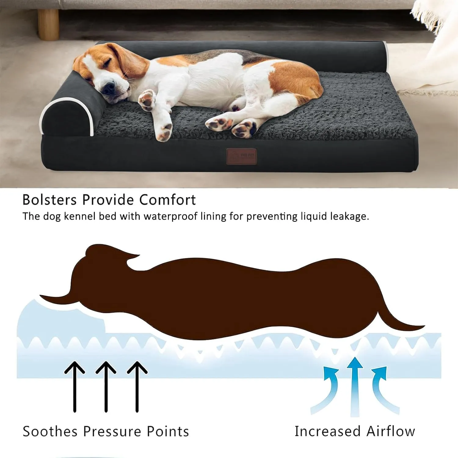 Orthopedic Dog Beds Extra Large Sized Dog, Pet Sofa Bed with Removable Washable Cover, Egg Foam Support, Bolster Cushion for Comfortable Sleep, Waterproof & Non-Slip Bottom Bed