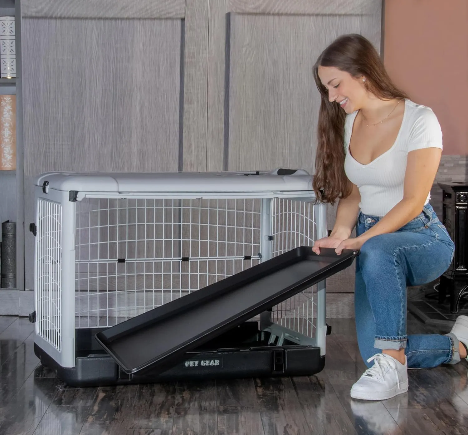 Pet Gear The Other Door 4 Door Steel Crate for Dogs/Cats with Removable Tray, Essential Grey, 36 Inch