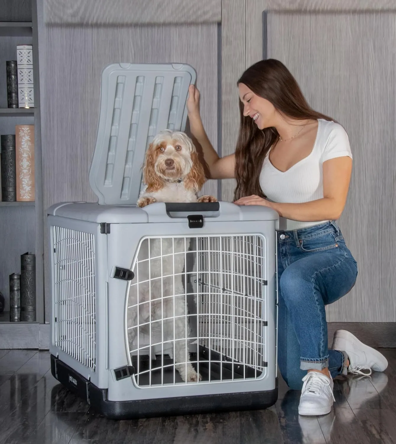 Pet Gear The Other Door 4 Door Steel Crate for Dogs/Cats with Removable Tray, Essential Grey, 36 Inch
