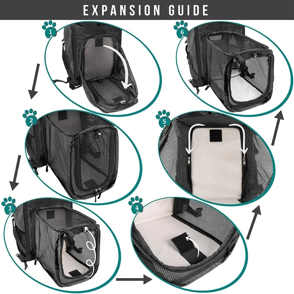 PetAmi Dog Cat Backpack Carrier, Expandable Pet Carrier Backpack for Travel Hiking, Small Medium Dog Puppy Large Cat Carrying Backpack, Airline Approved Ventilated Soft Back Support, 18 lbs, Black