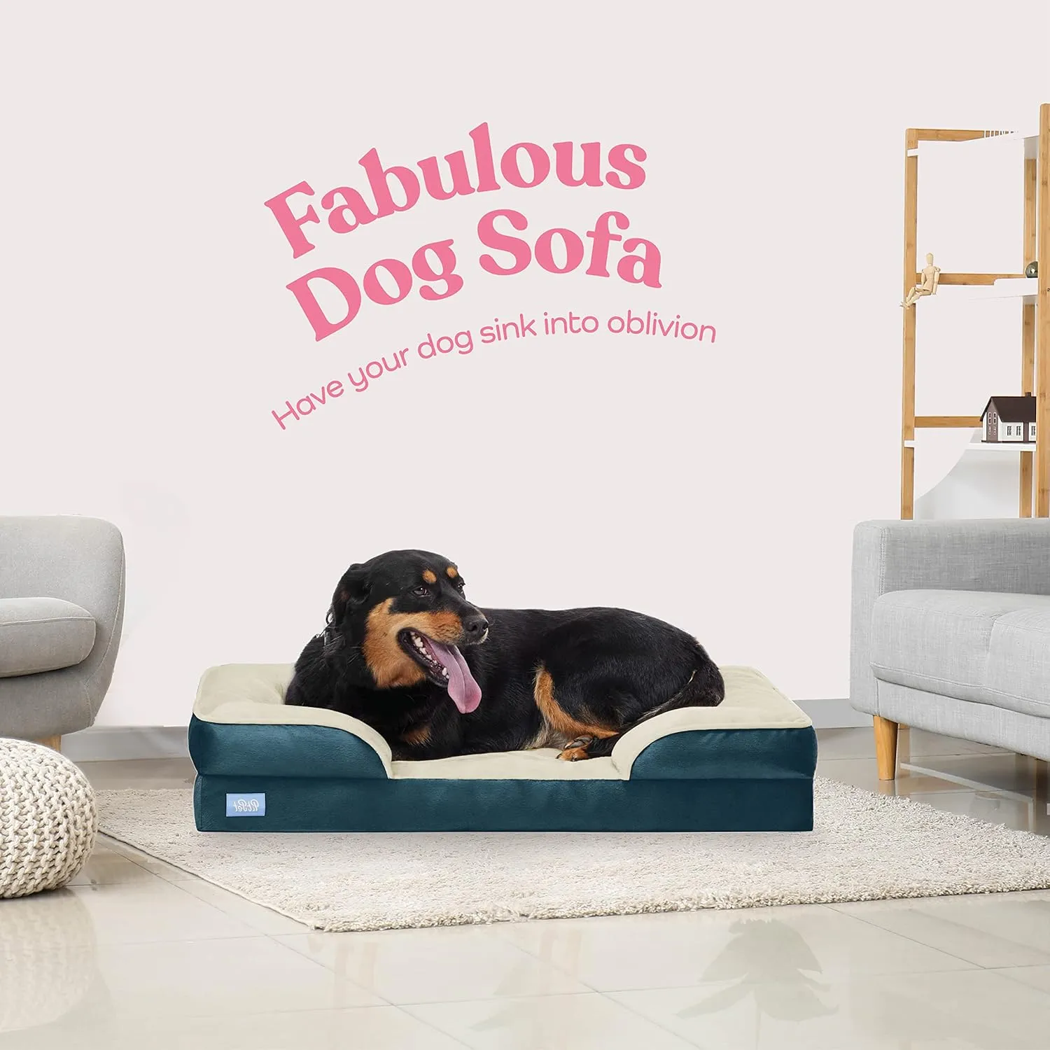 Pitpet Orthopedic Sofa Dog Bed - Ultra Comfortable for Medium Dogs Breathable & Waterproof Pet Bed- Egg Foam with Extra Head and Neck Support Removable Washable Cover Nonslip Bottom Navy Blue & White
