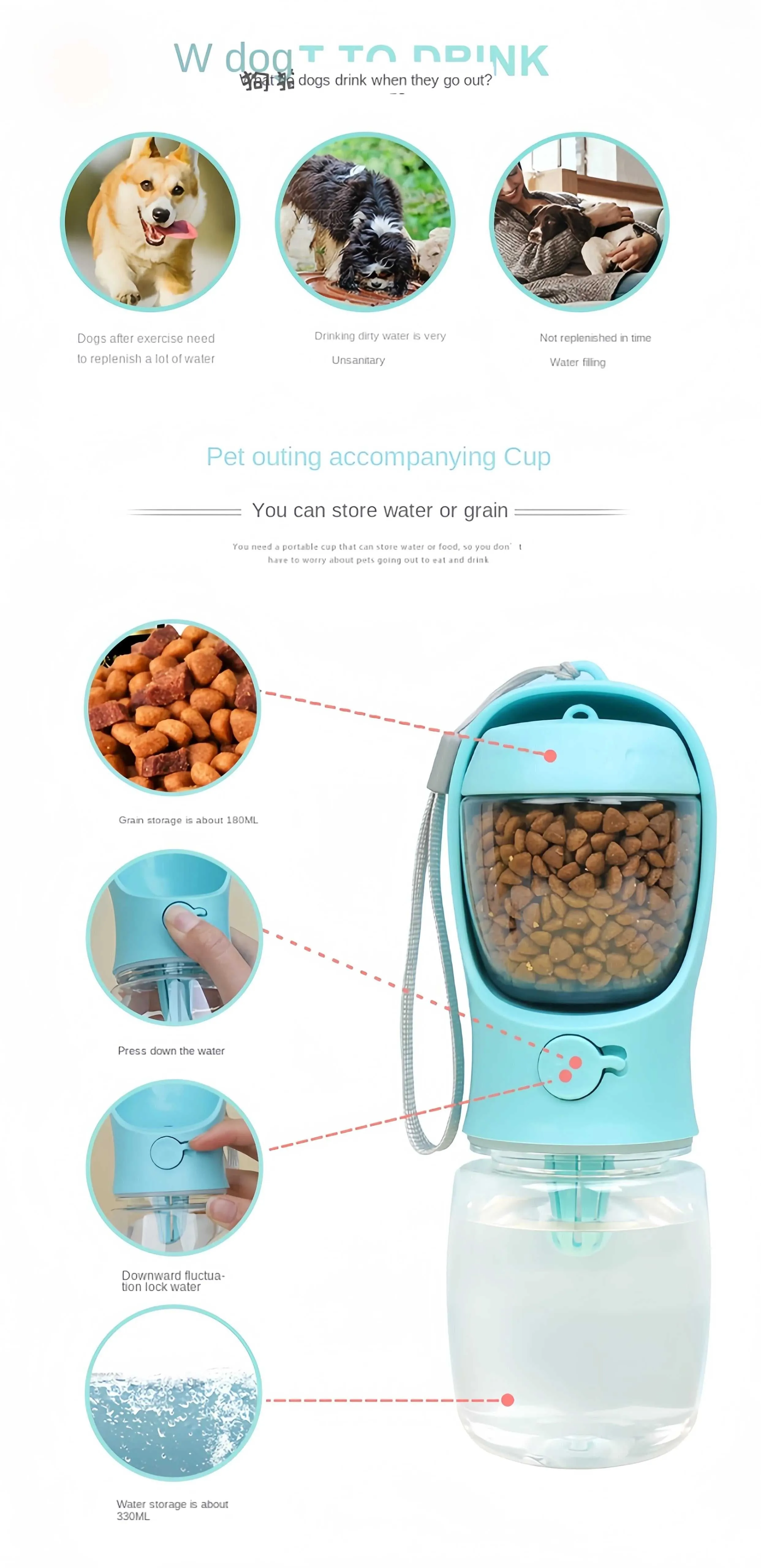 Portable Dog Cat Water Bottle with Storage Food and Water Container