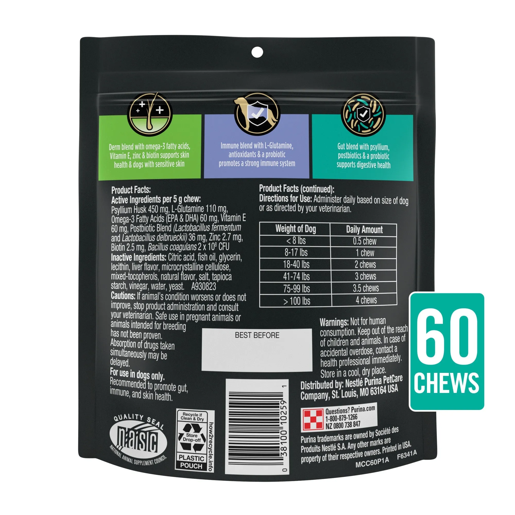 Purina Pro Plan Veterinary Supplements Multi Care Canine Supplement - 3 x 60ct Pouches (180 chews)