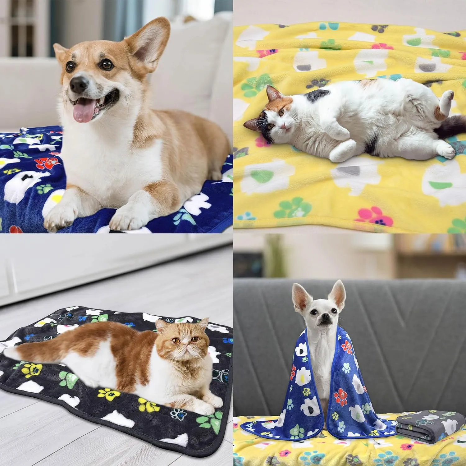 Rezutan Dog Blankets for Large Dogs,1 Pack 3 Dog Throw Blanket with Flannel Grey Cute Elephant Pattern and paw Prints,41x31 inches, Cat Blanket Puppy Pads Supplies Dog Products Stuff Essentials.
