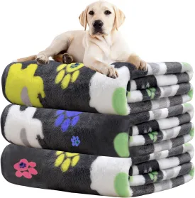 Rezutan Dog Blankets for Large Dogs,1 Pack 3 Dog Throw Blanket with Flannel Grey Cute Elephant Pattern and paw Prints,41x31 inches, Cat Blanket Puppy Pads Supplies Dog Products Stuff Essentials.