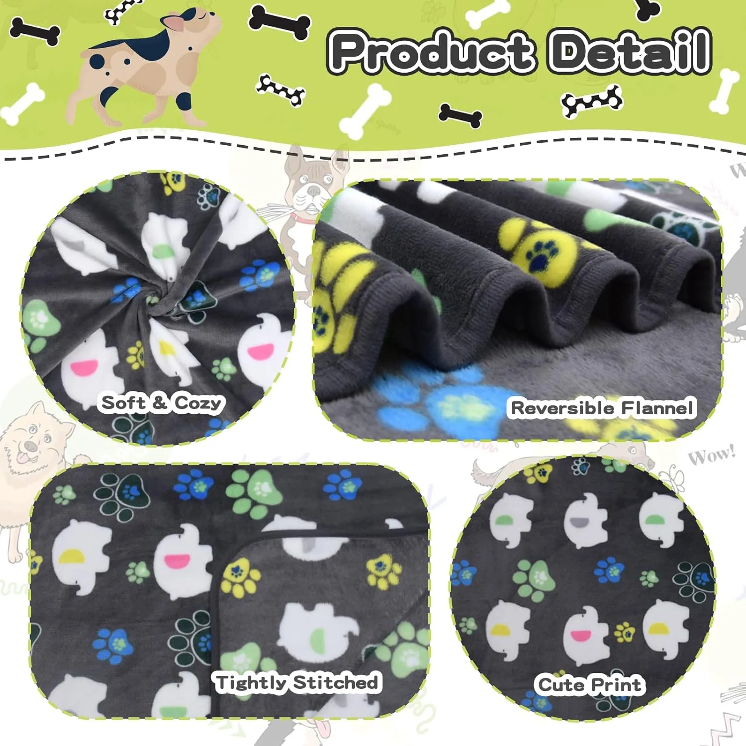 Rezutan Dog Blankets for Large Dogs,1 Pack 3 Dog Throw Blanket with Flannel Grey Cute Elephant Pattern and paw Prints,41x31 inches, Cat Blanket Puppy Pads Supplies Dog Products Stuff Essentials.