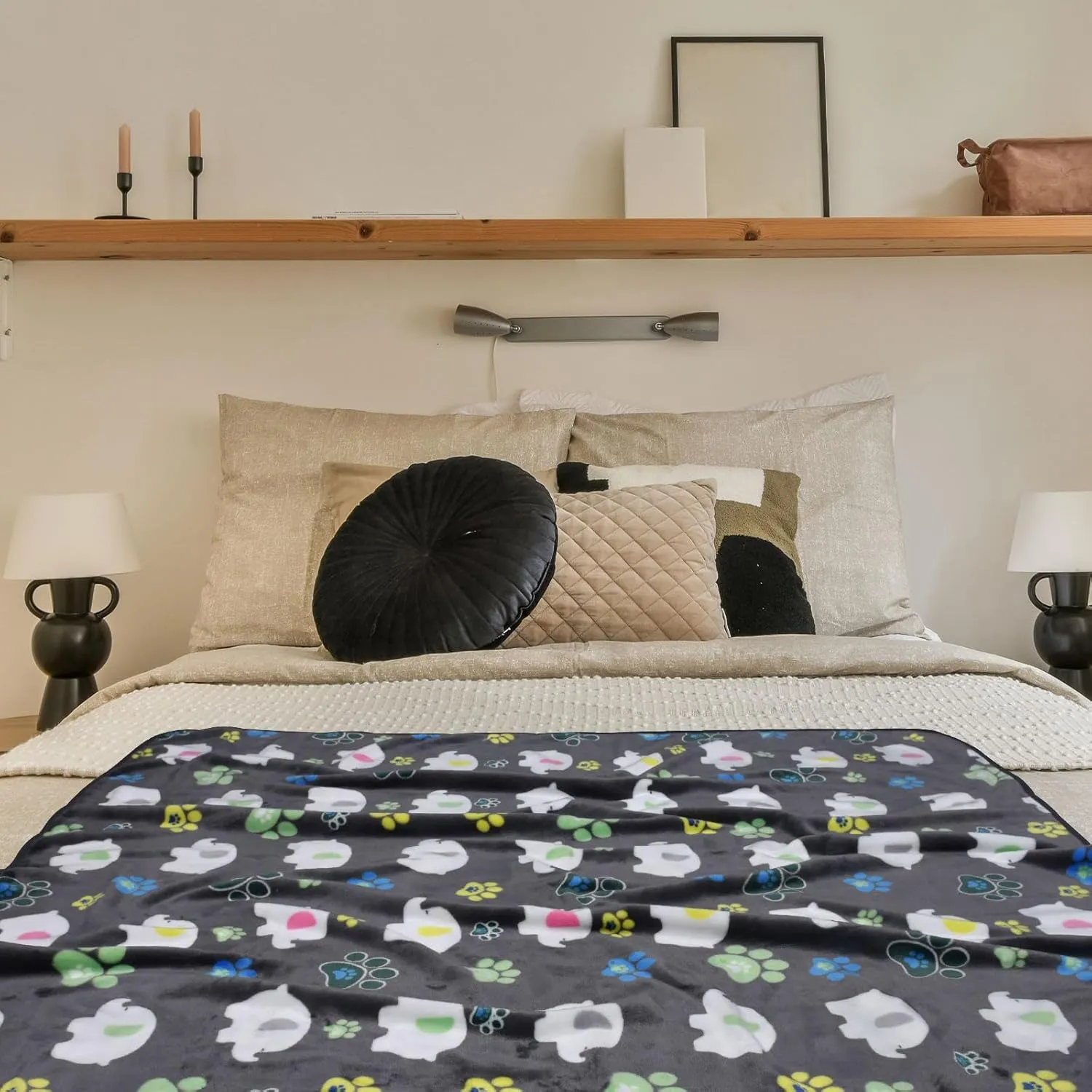 Rezutan Dog Blankets for Large Dogs,with Flannel Gray Elephant Pattern and paw Prints, 60x50 inches, Cat Blanket Puppy Supplies Dog, Soft Pet Mat Throw Cover for Kennel Crate Bed.