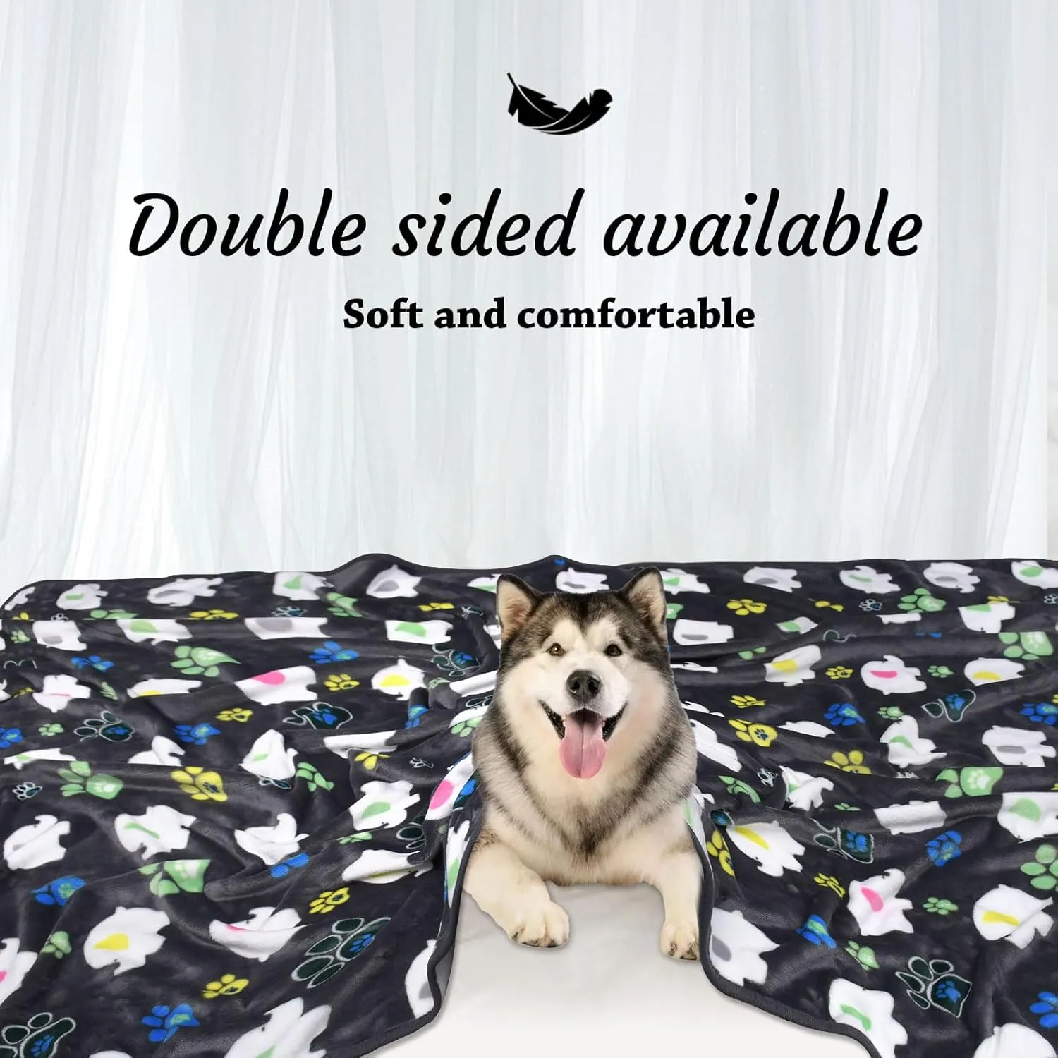 Rezutan Dog Blankets for Large Dogs,with Flannel Gray Elephant Pattern and paw Prints, 60x50 inches, Cat Blanket Puppy Supplies Dog, Soft Pet Mat Throw Cover for Kennel Crate Bed.