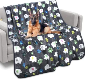 Rezutan Dog Blankets for Large Dogs,with Flannel Gray Elephant Pattern and paw Prints, 60x50 inches, Cat Blanket Puppy Supplies Dog, Soft Pet Mat Throw Cover for Kennel Crate Bed.