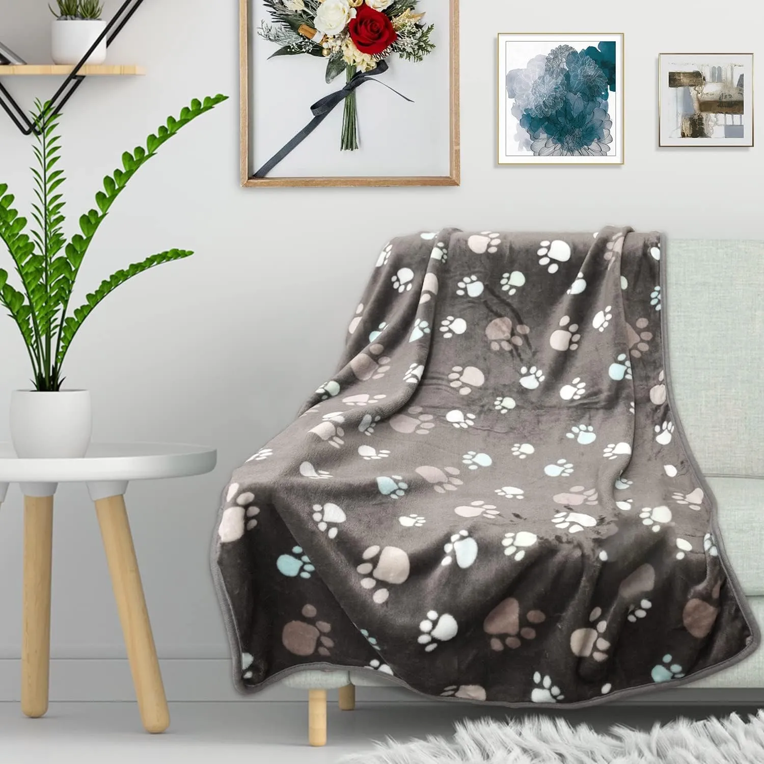 Rezutan Upgraded Dog Blankets for Large Dogs,3Pack Dog Cat Blankets Washable, Soft Pet Mat Throw Cover for Kennel Crate Bed, Cute Paw Pattern, Dog Blanket, Pet Blanket (Grey 31"x41")