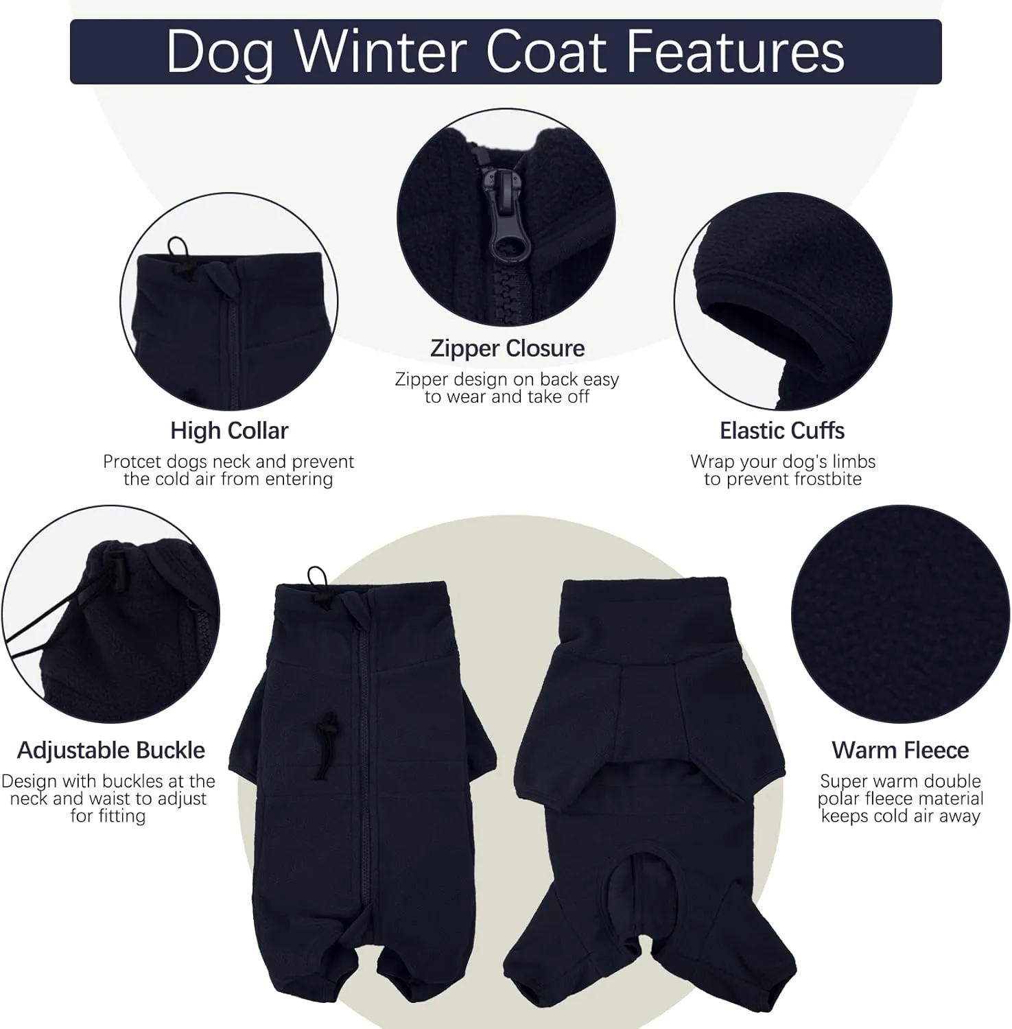 ROZKITCH Dog Winter Coat Soft Fleece Pullover Pajamas, Pet Windproof Warm Cold Weather Jacket Vest Cozy Jumpsuit Apparel Outfit Clothes for Small Medium Large Dog Walking Hiking Sleep Blue 3XL