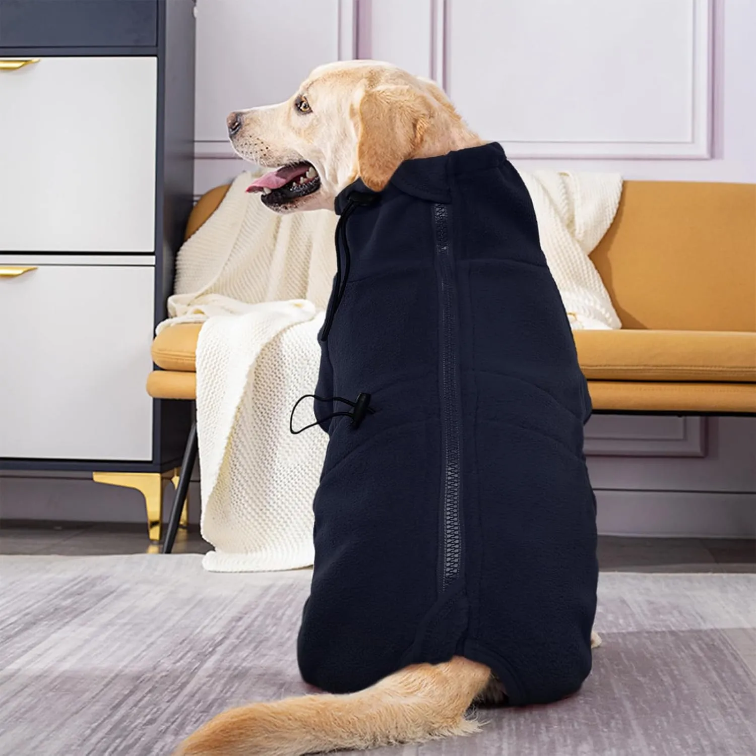 ROZKITCH Dog Winter Coat Soft Fleece Pullover Pajamas, Pet Windproof Warm Cold Weather Jacket Vest Cozy Jumpsuit Apparel Outfit Clothes for Small Medium Large Dog Walking Hiking Sleep Blue 3XL